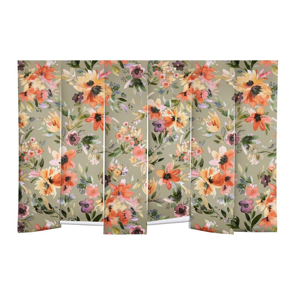 Ninola Design Botanic Retreat Painterly Tropical Flowers Sage Green Wall Mural