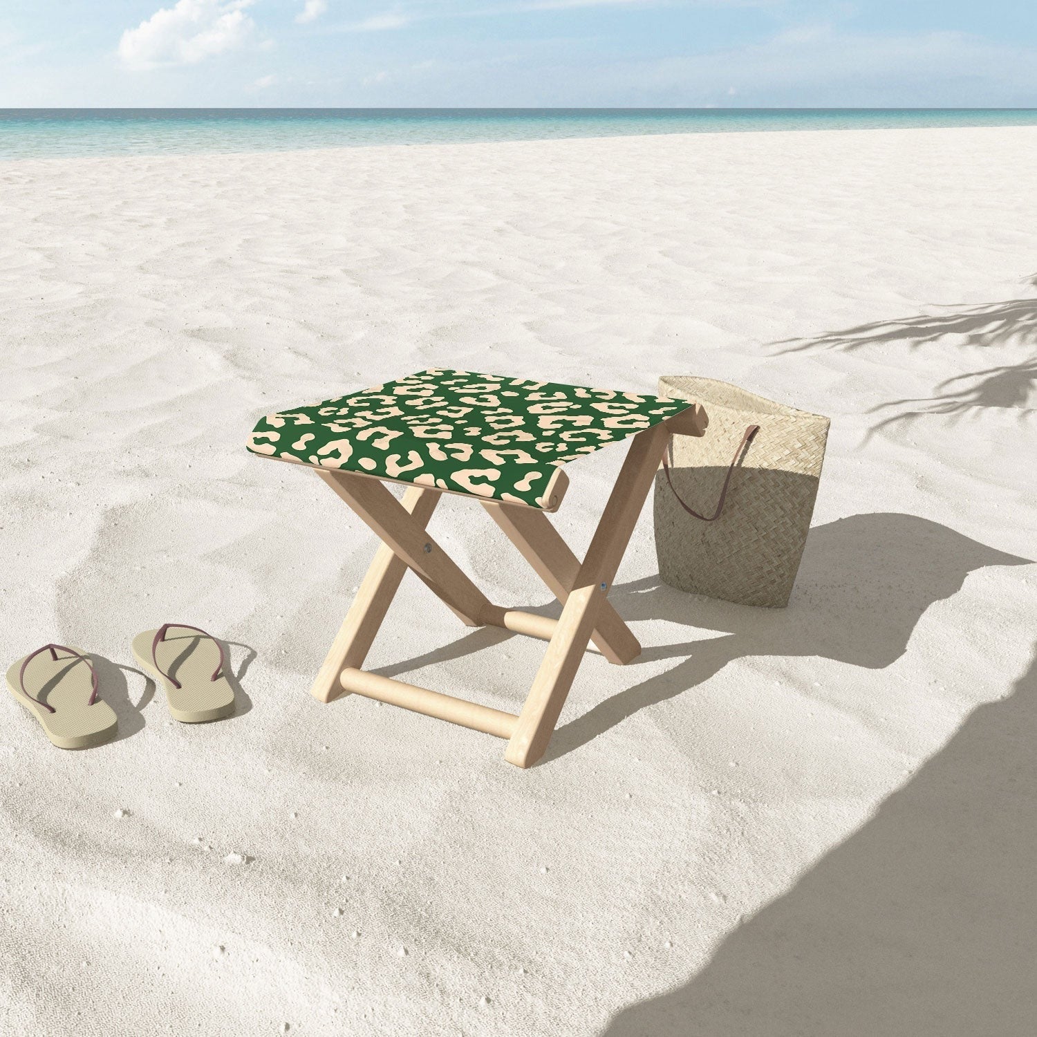 Avenie BR Cheetah Print In Green Folding Stool