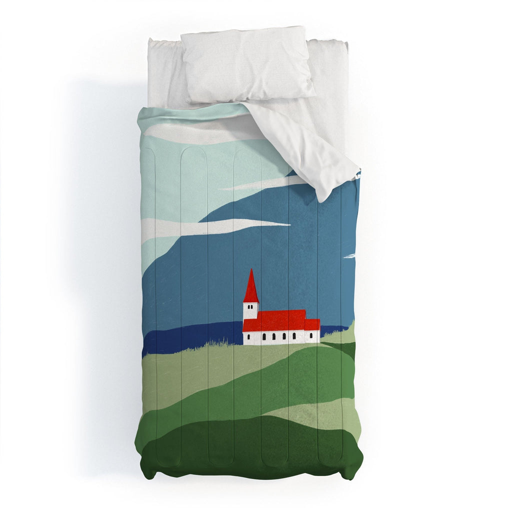 Valeria Frustaci Red roof in Iceland Comforter
