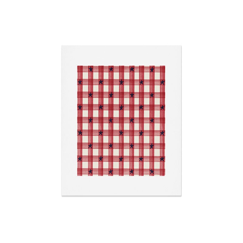 DENY Designs Red Gingham plus Stars Art Print