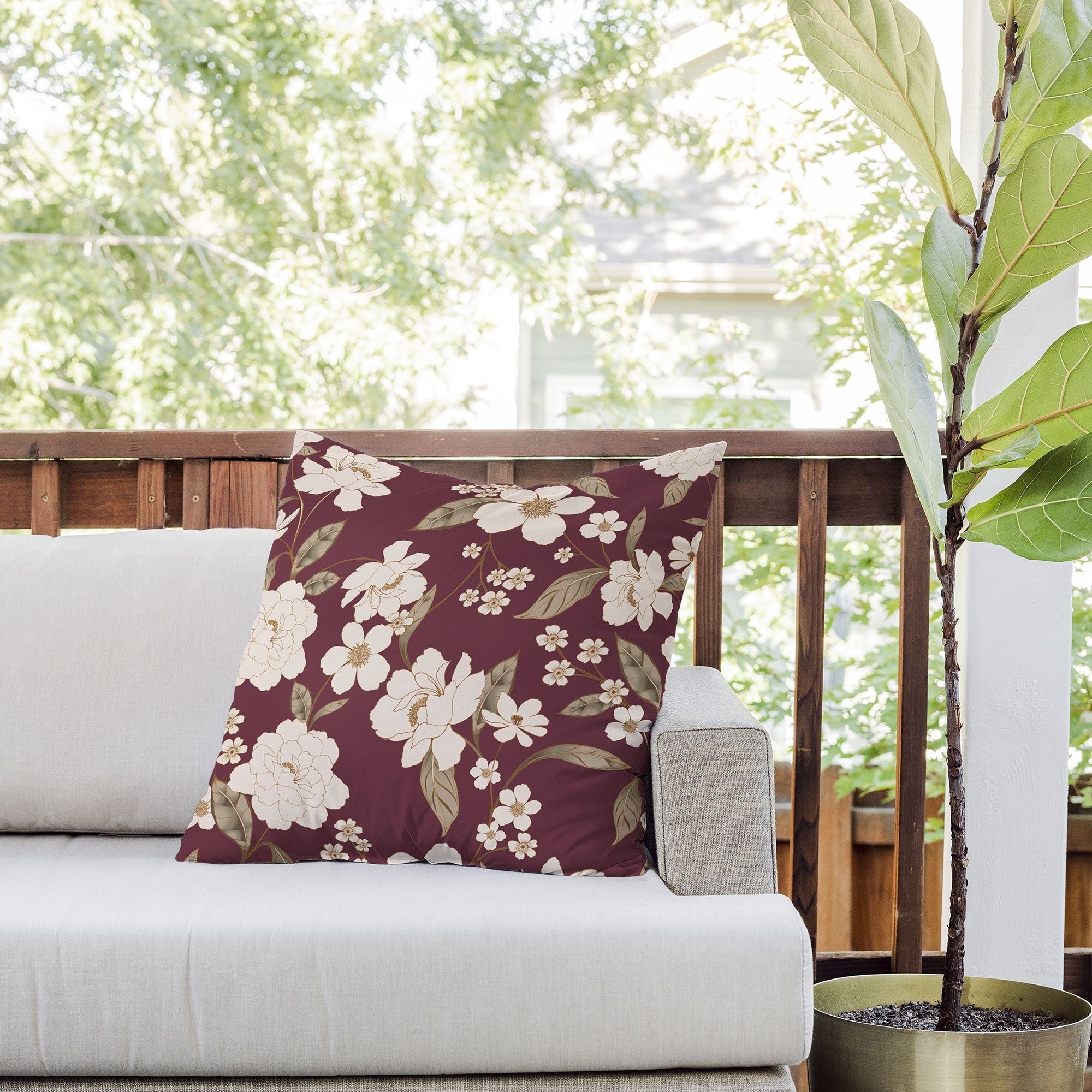 Gabriela Fuente Burgundy Floral Roberta Outdoor Throw Pillow