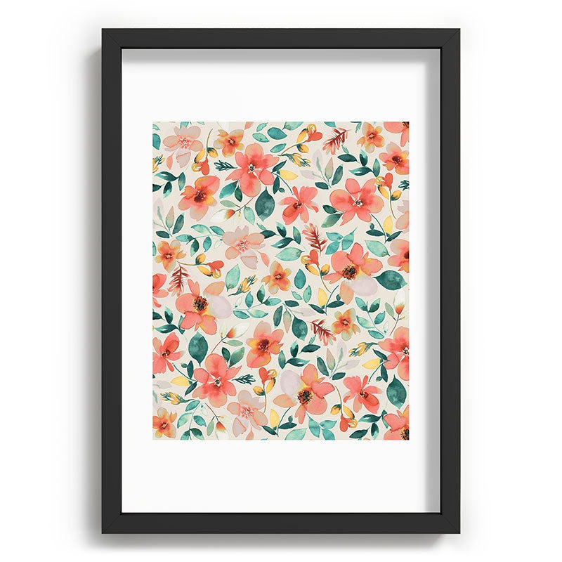 Ninola Design Botanic Retreat Tropical Whimsical Flowers Coral Green Recessed Framing Rectangle