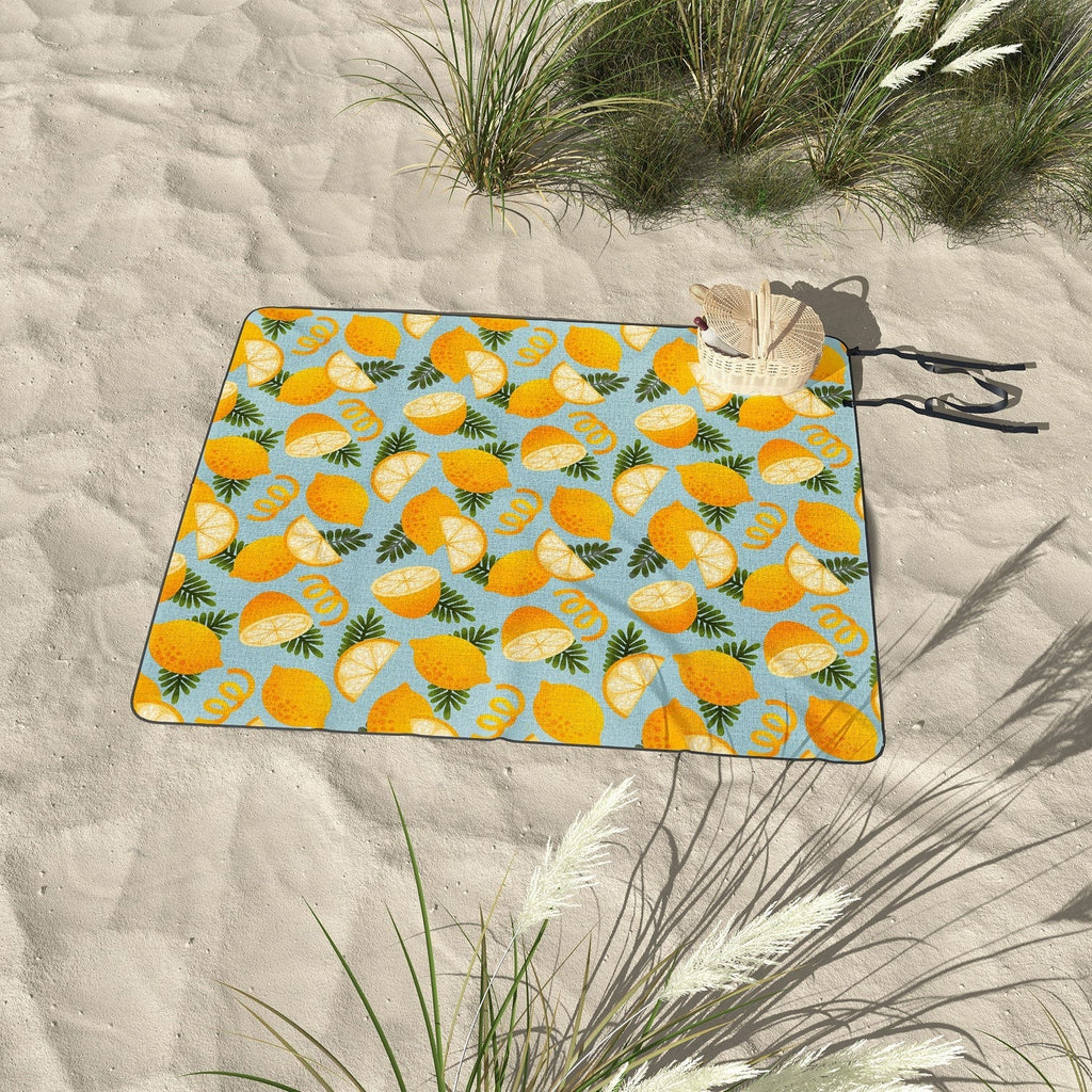 Jessica Molina Lemon Pattern on Sky Blue Picnic Blanket