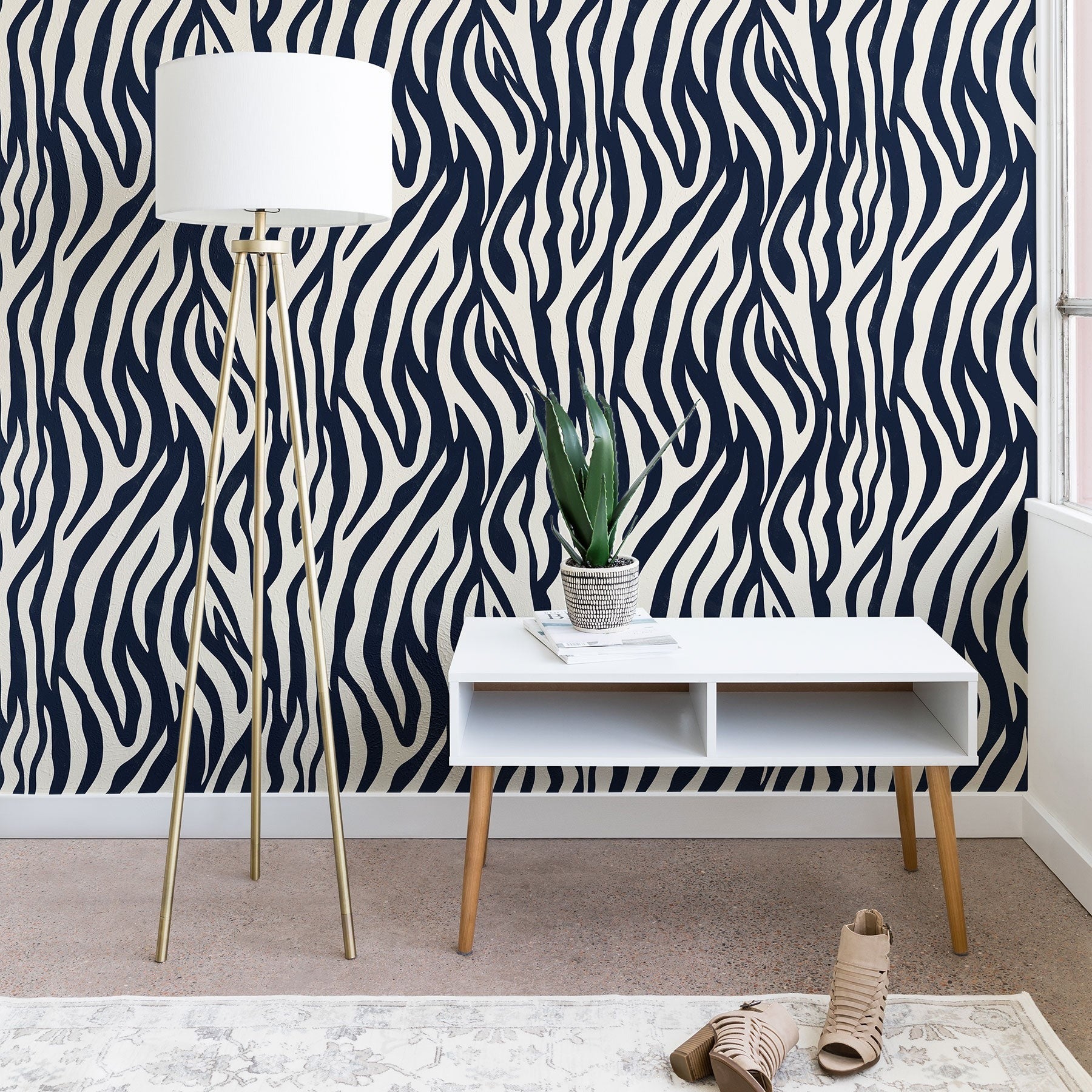Avenie BR Navy Tiger Stripes Wallpaper