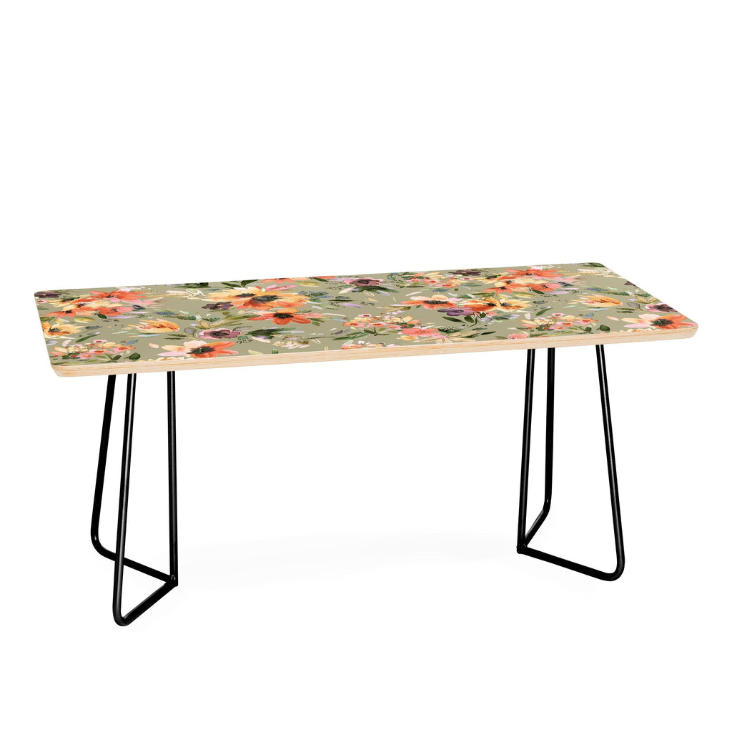 Ninola Design Botanic Retreat Painterly Tropical Flowers Sage Green Coffee Table