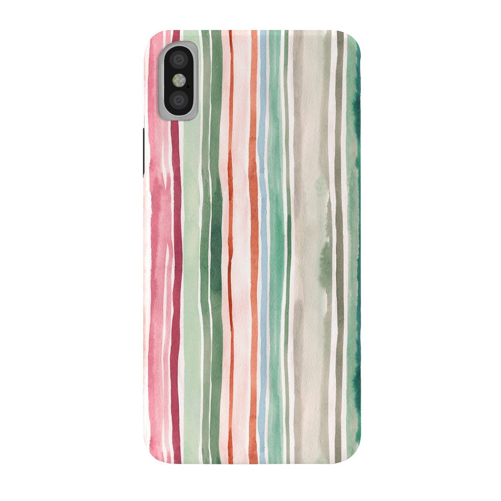 Ninola Design Botanic Retreat Watercolor Stripes Green Orange Red Phone Case