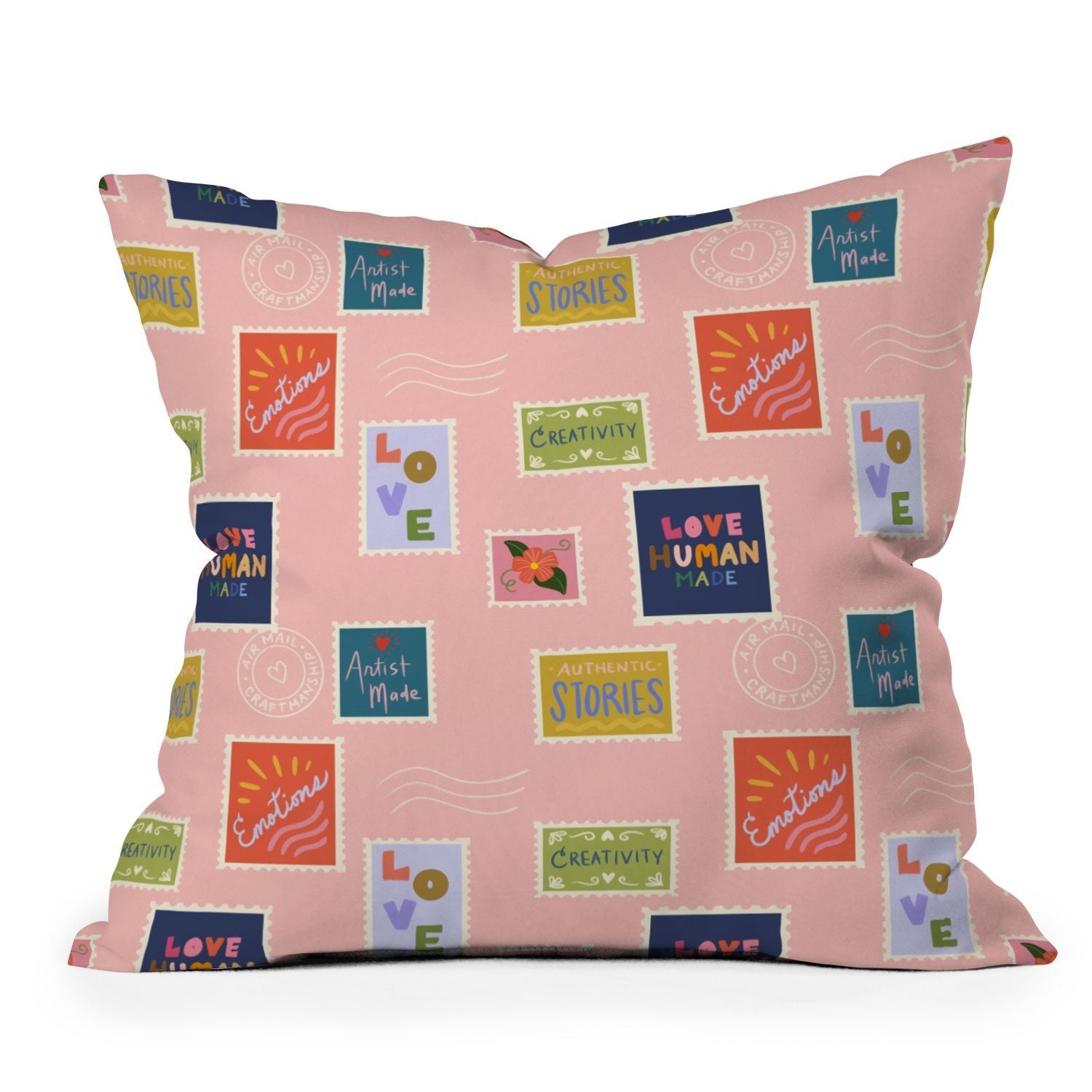 Design by Spark Love Human Made Stamps Outdoor Throw Pillow