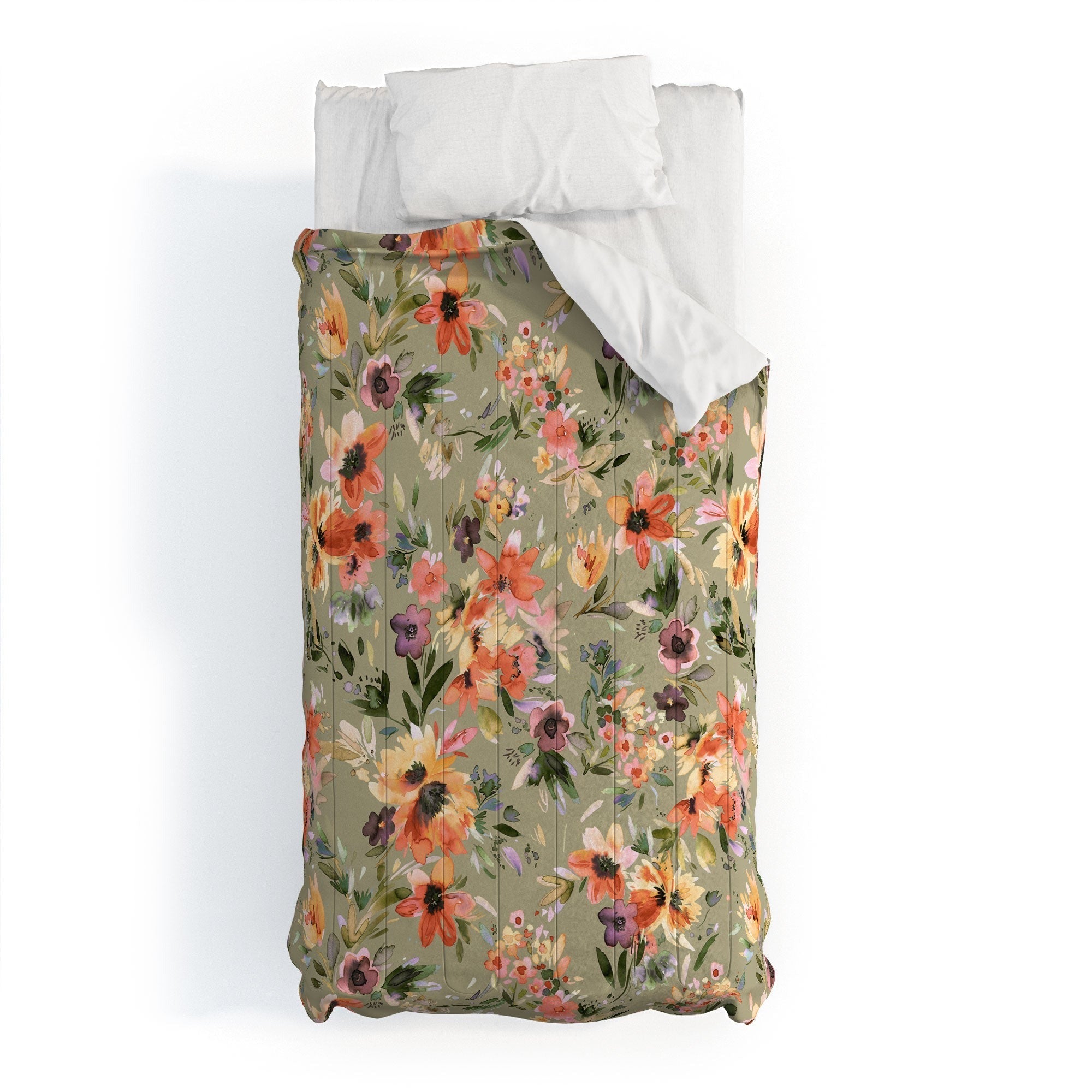 Ninola Design Botanic Retreat Painterly Tropical Flowers Sage Green Comforter