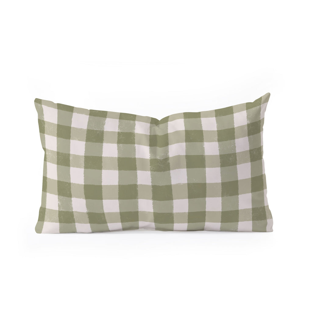 Menina Lisboa Rustic Green Plaid Oblong Throw Pillow