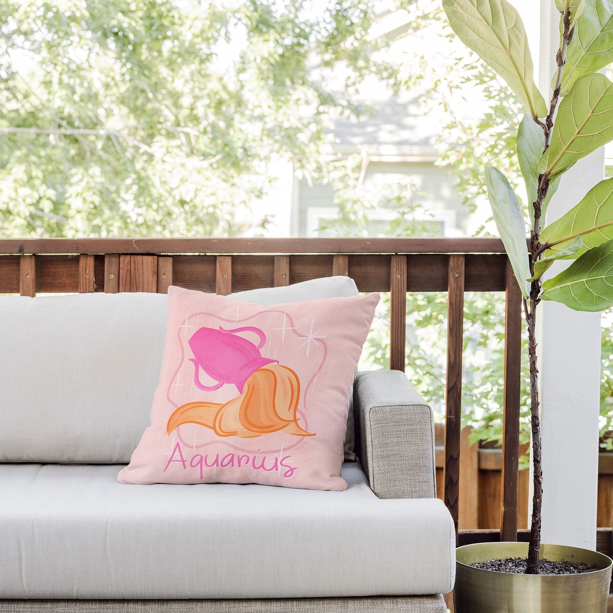 Little Om Zodiac Sign Aquarius Outdoor Throw Pillow