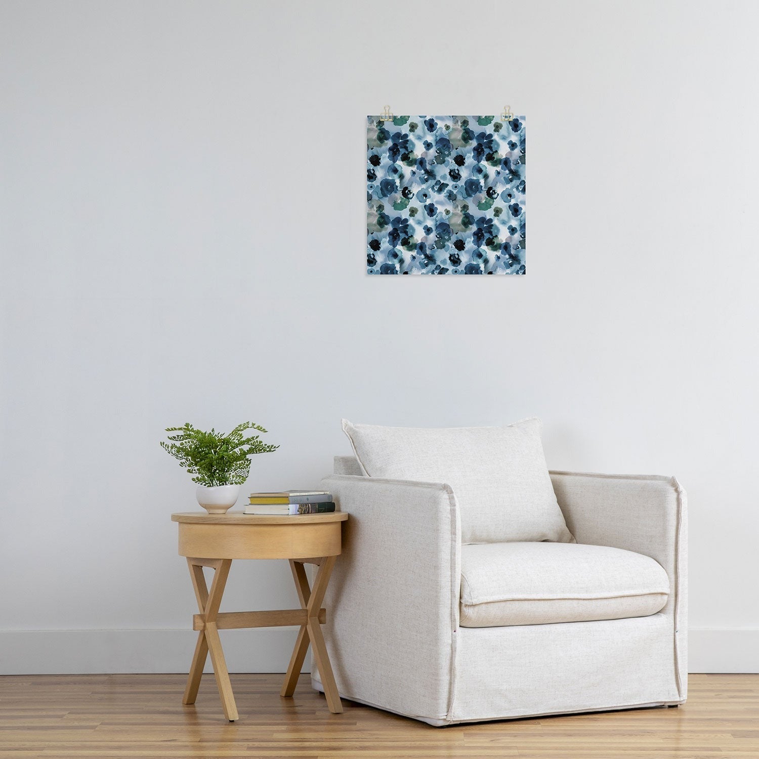 Ninola Design Botanic Retreat Ombre Abstract Watercolor Flowers Blue Navy Art Print