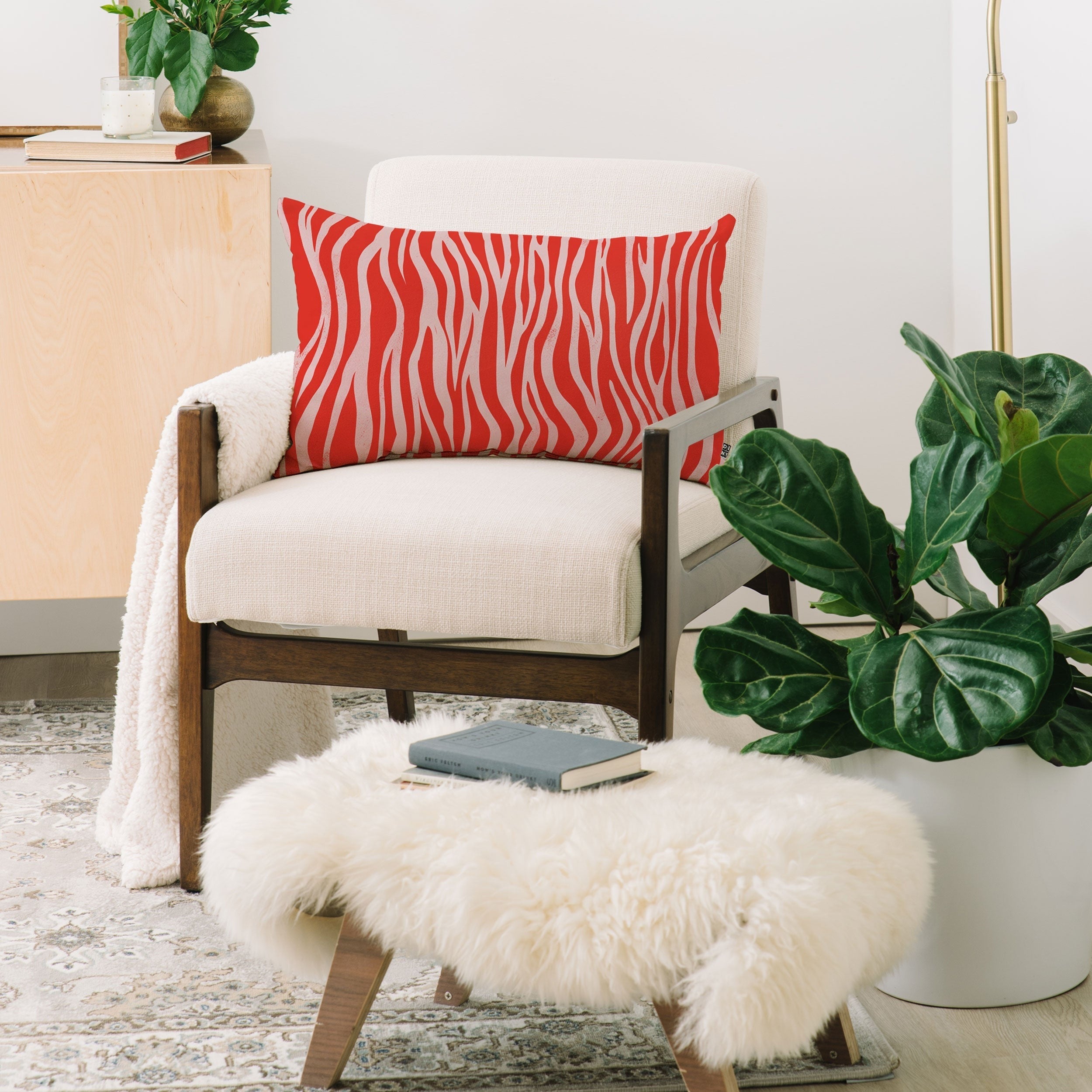 Avenie BR Red Zebra Stripe Oblong Throw Pillow