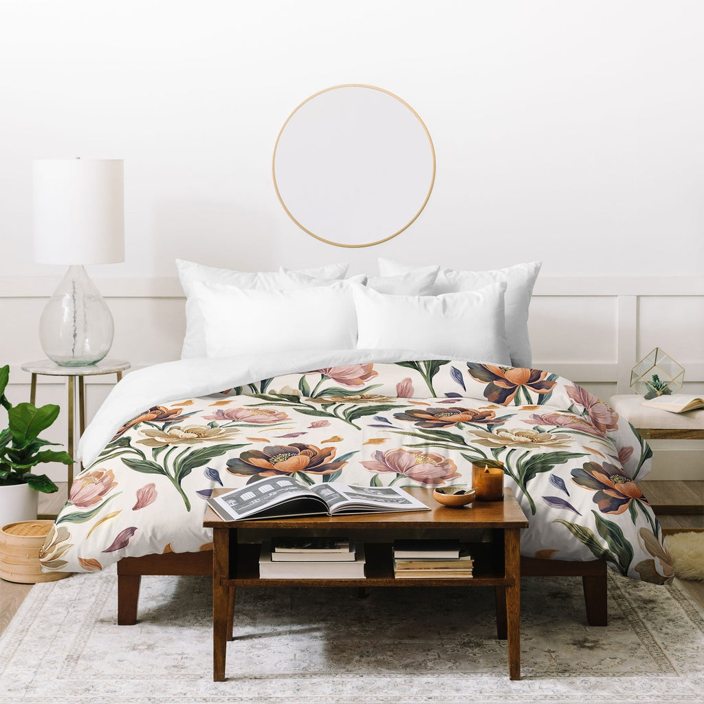 Marta Barragan Camarasa Hand Painted Peony Florals Duvet Cover