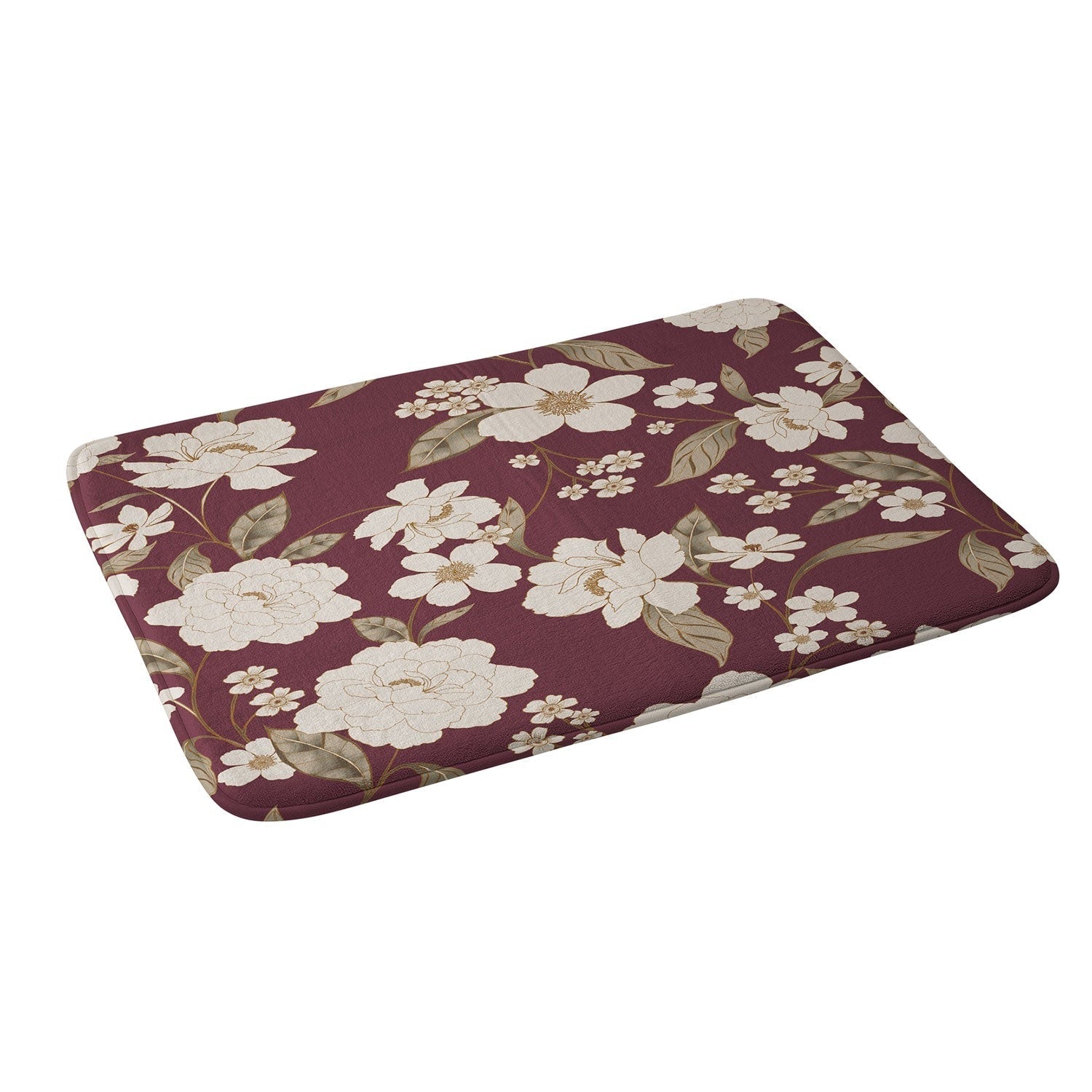 Gabriela Fuente Burgundy Floral Roberta Memory Foam Bath Mat