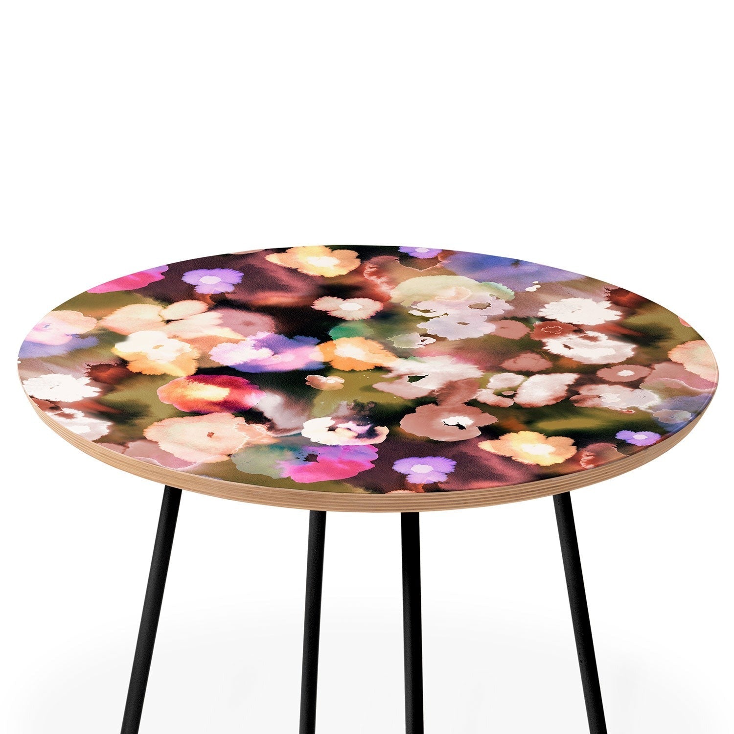 Ninola Design Botanic Retreat Ombre Abstract Watercolor Flowers Pink gold Round Side Table