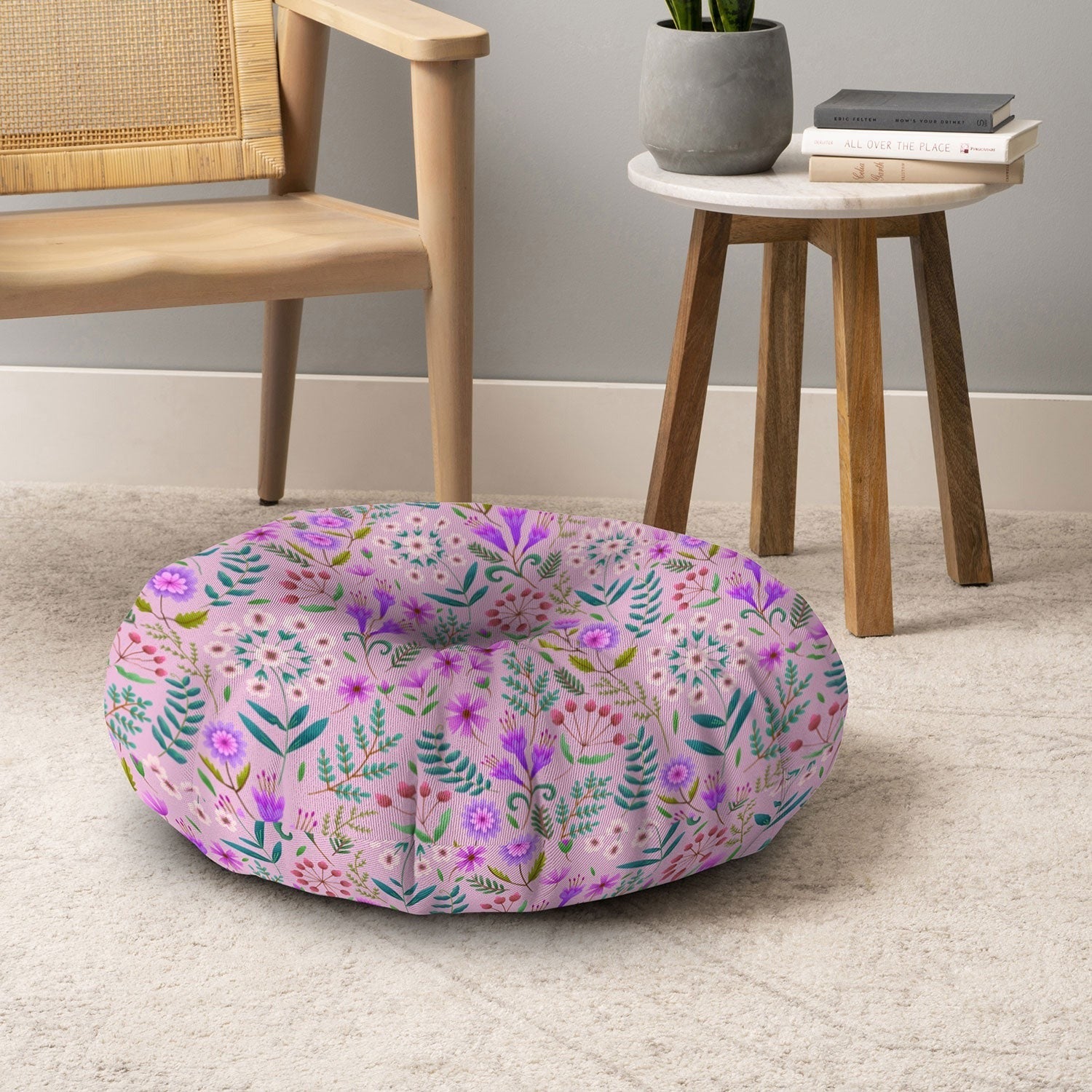 Pimlada Phuapradit Ditsy Purple Floral Half Drop Floor Pillow Round