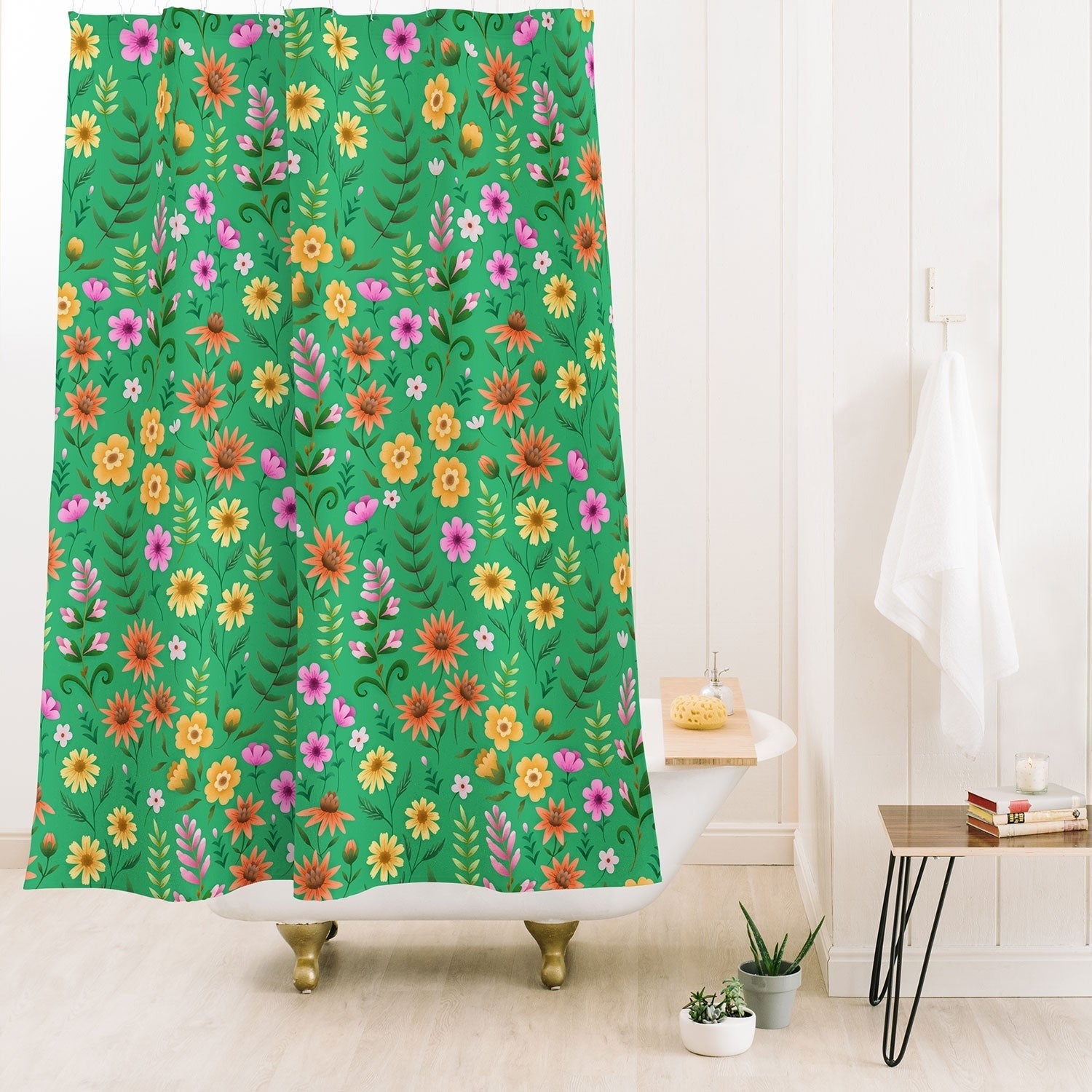 Pimlada Phuapradit Ditsy Spring Floral Green Shower Curtain
