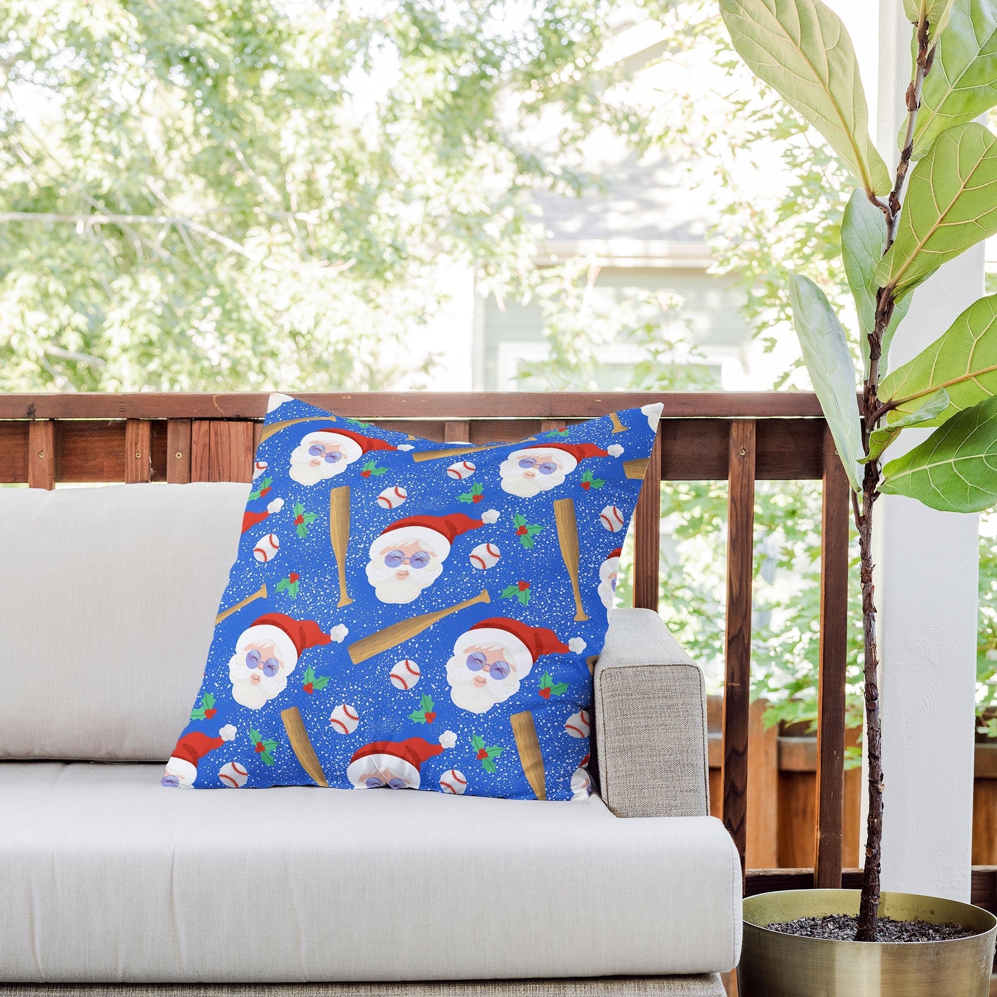 Design by Spark Sporty Baseball Santa Outdoor Throw Pillow