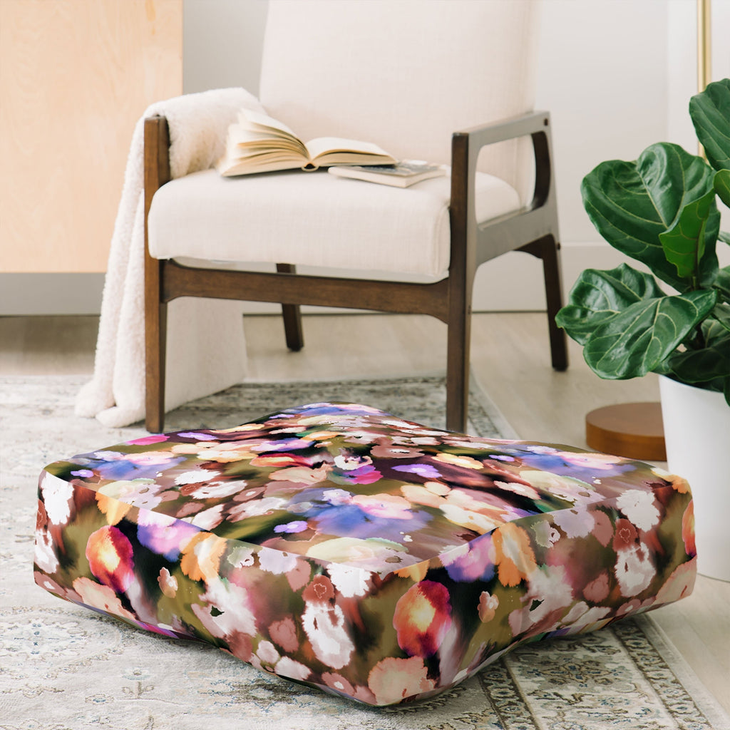 Ninola Design Botanic Retreat Ombre Abstract Watercolor Flowers Pink gold Floor Pillow Square