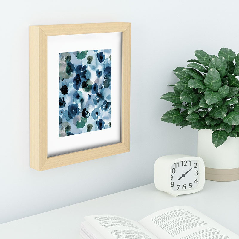Ninola Design Botanic Retreat Ombre Abstract Watercolor Flowers Blue Navy Recessed Framing Rectangle