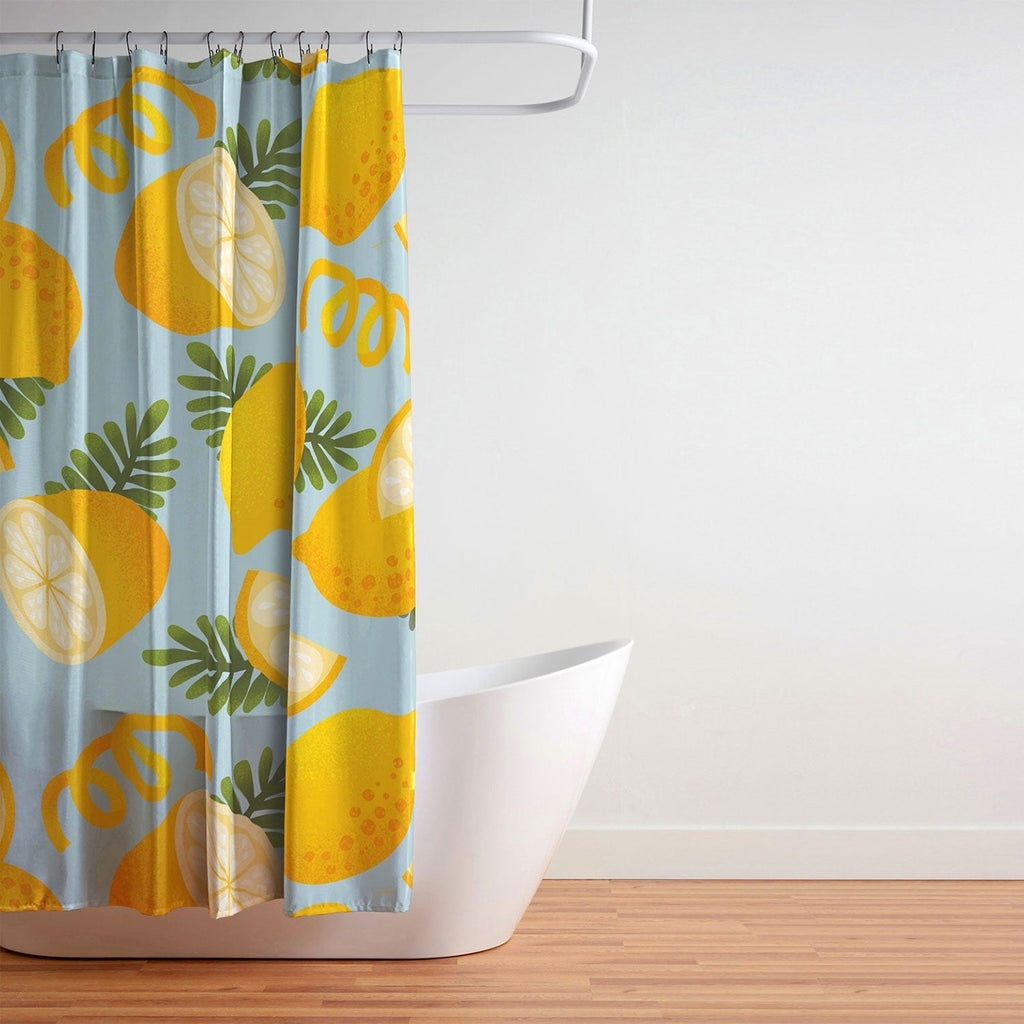 Jessica Molina Lemon Pattern on Sky Blue Shower Curtain