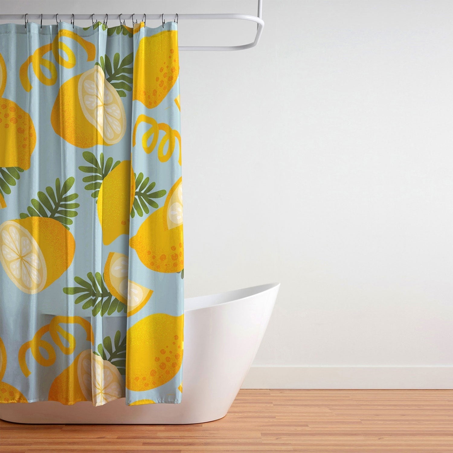 Jessica Molina Lemon Pattern on Sky Blue Shower Curtain