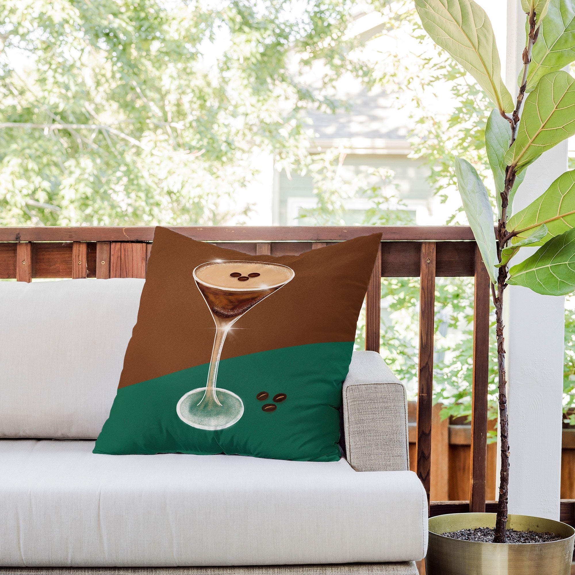 Design by Spark Expresso Martini Coffee Beans Outdoor Throw Pillow