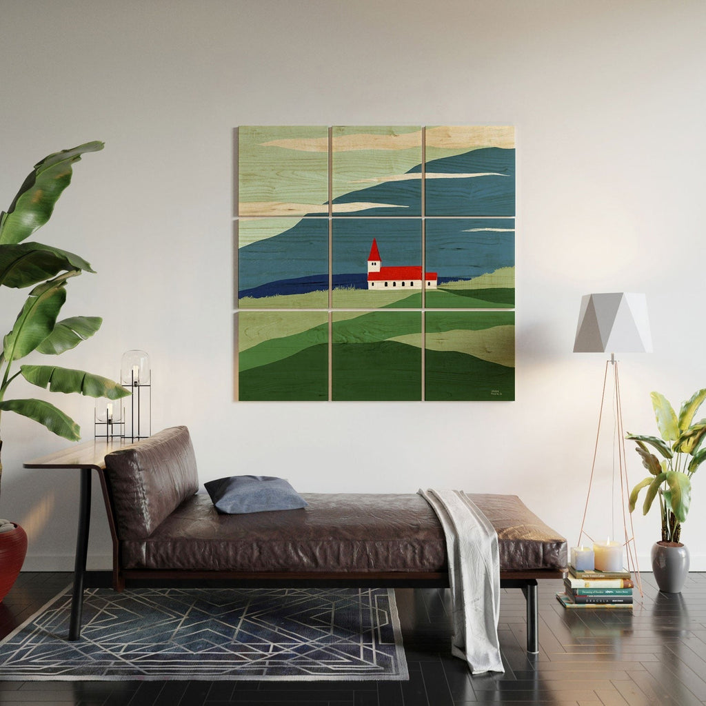 Valeria Frustaci Red roof in Iceland Wood Wall Mural
