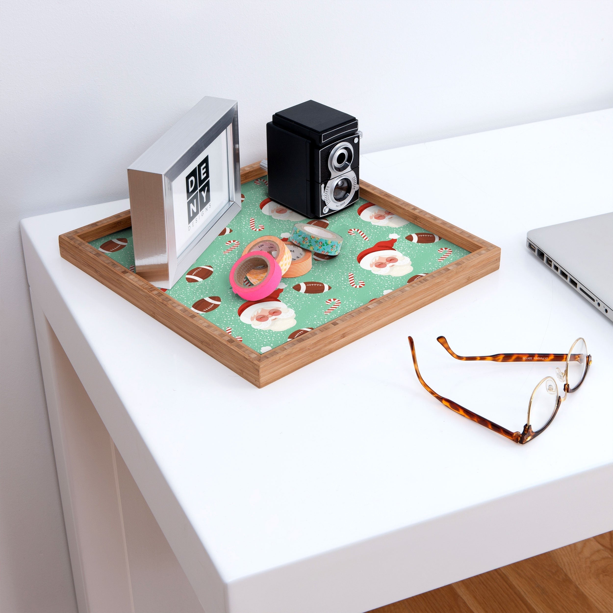 Design by Spark Sporty Football Santa Holiday Square Tray