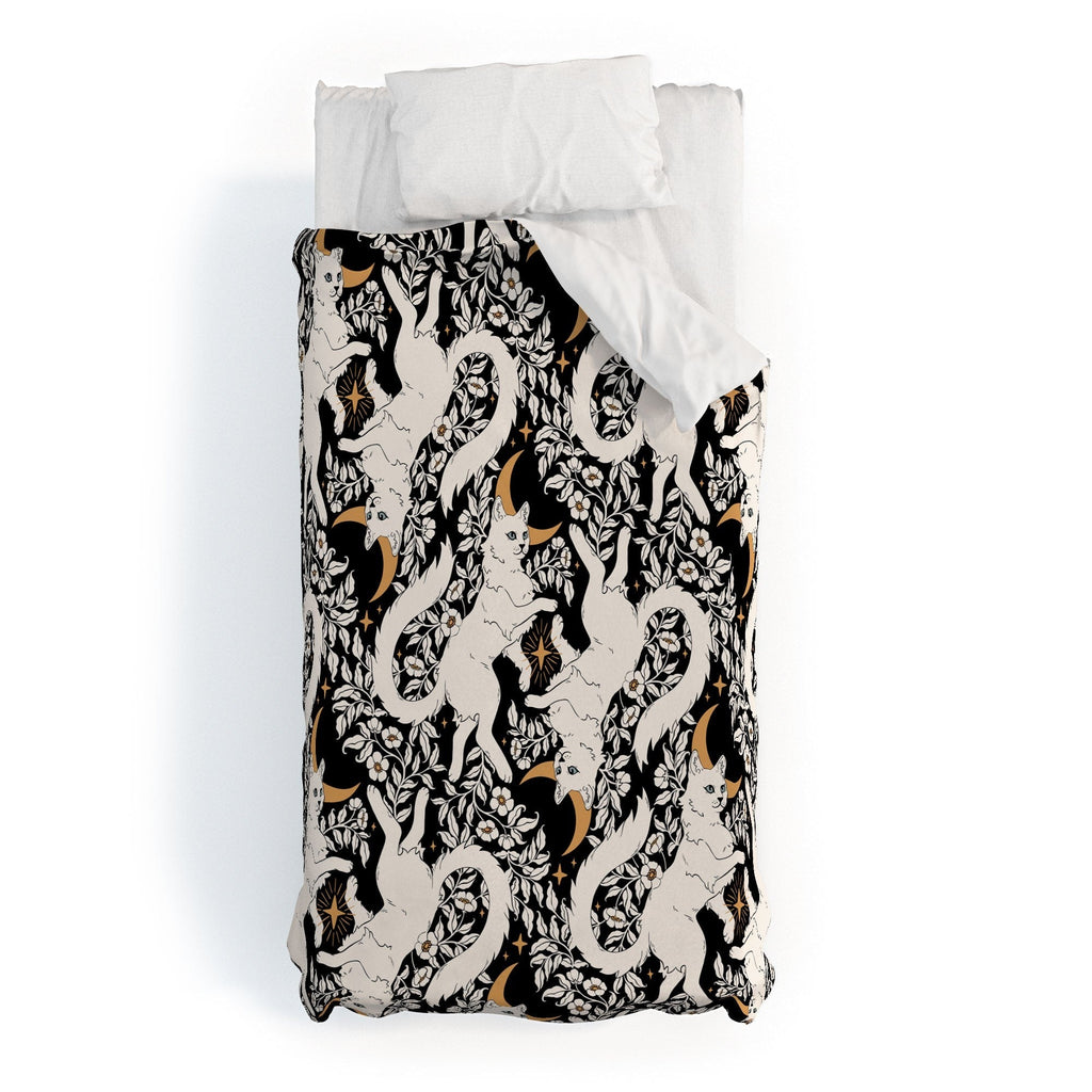 Avenie Celestial Cats Gold Duvet Cover