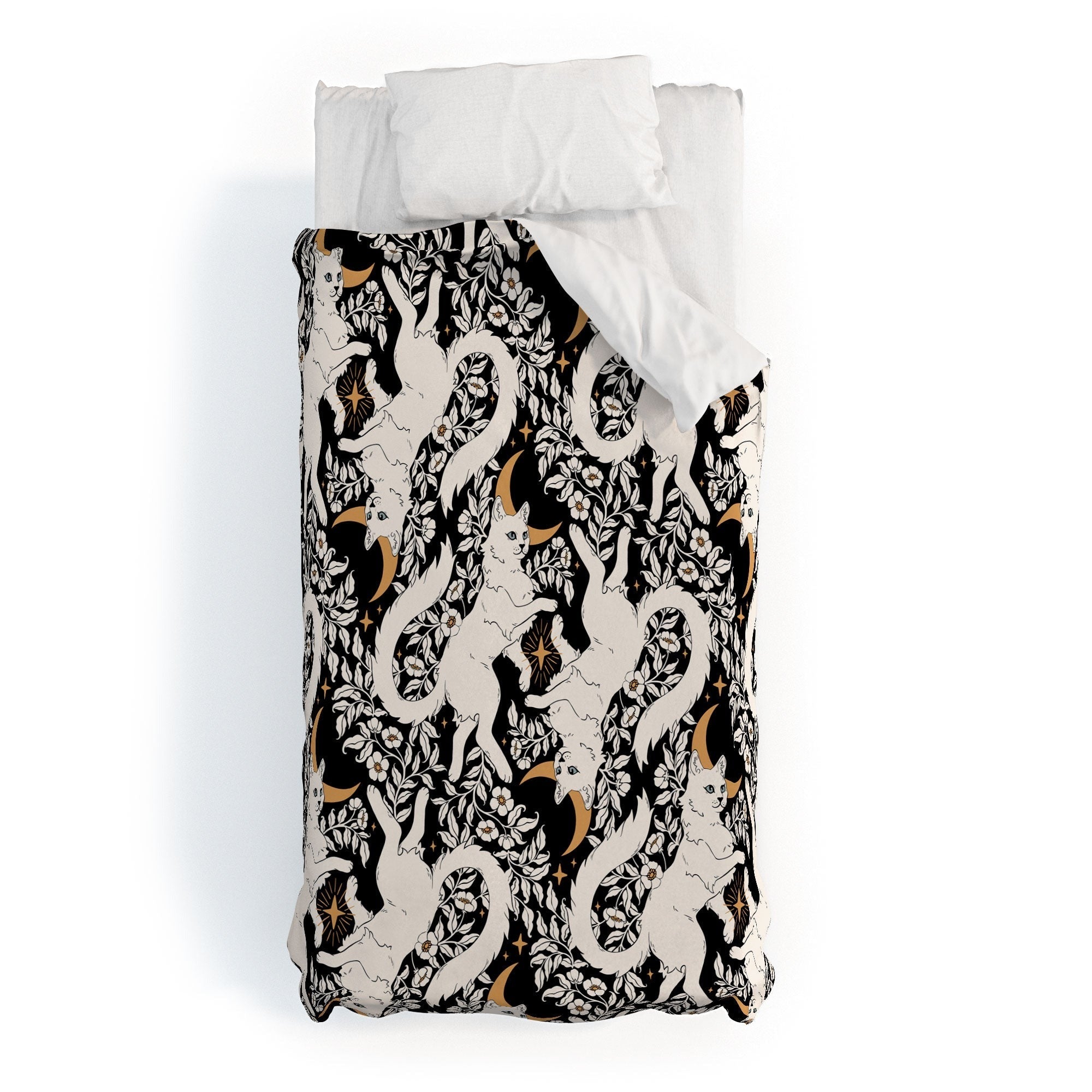 Avenie Celestial Cats Gold Duvet Cover