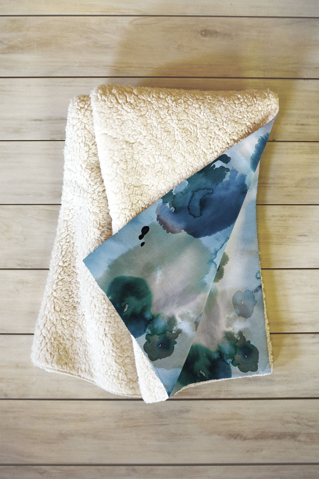 Ninola Design Botanic Retreat Ombre Abstract Watercolor Flowers Blue Navy Fleece Throw Blanket