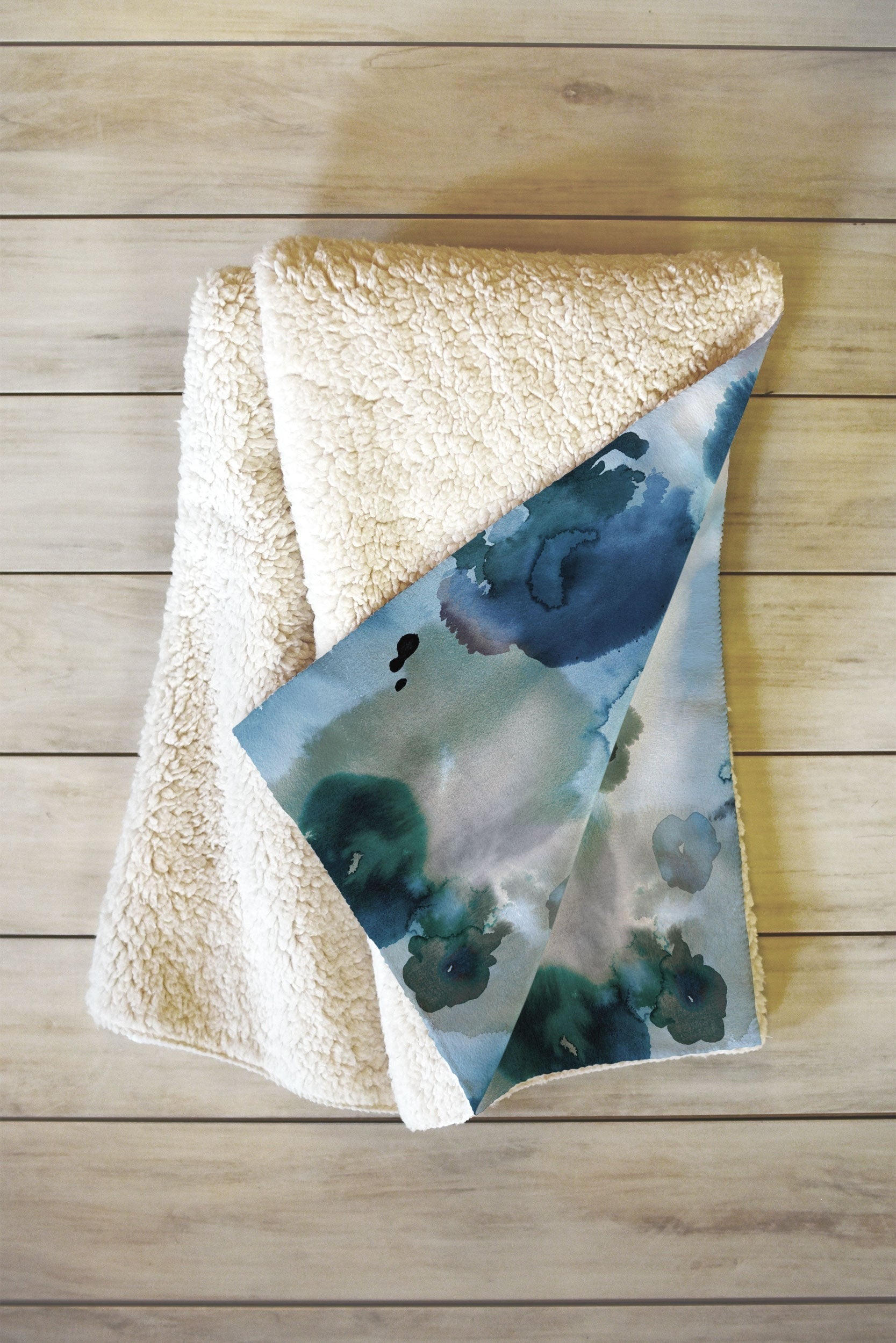 Ninola Design Botanic Retreat Ombre Abstract Watercolor Flowers Blue Navy Fleece Throw Blanket