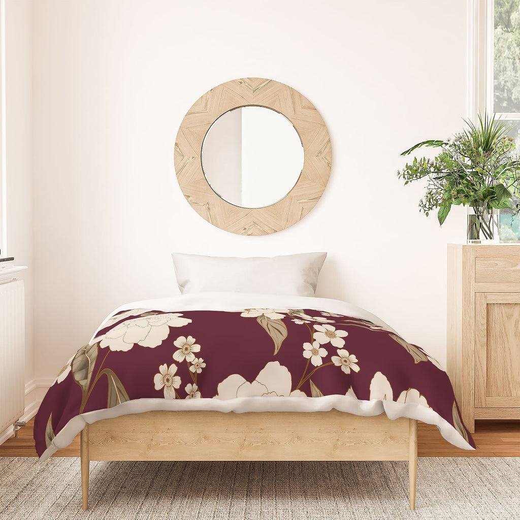 Gabriela Fuente Burgundy Floral Roberta Duvet Cover