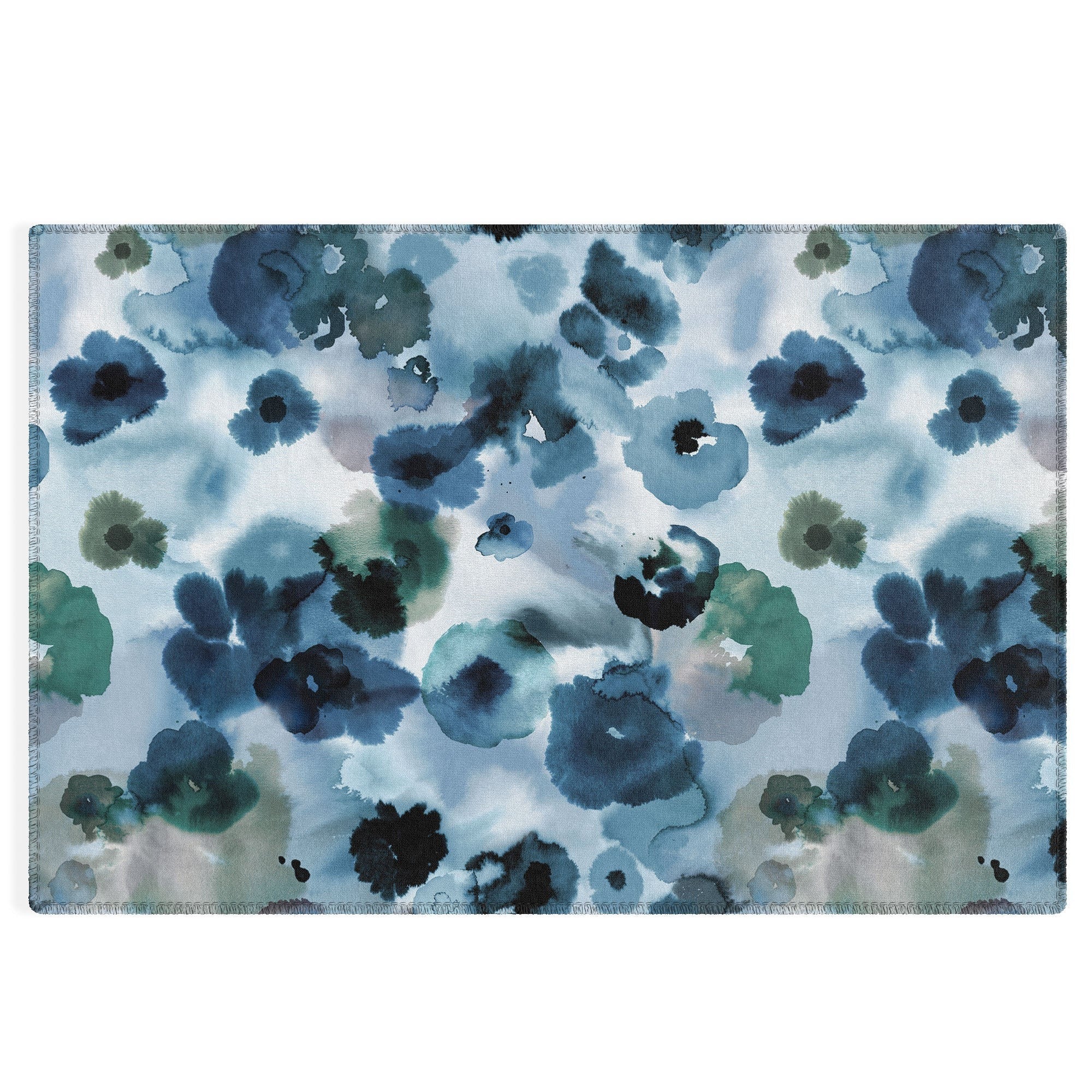 Ninola Design Botanic Retreat Ombre Abstract Watercolor Flowers Blue Navy Outdoor Rug
