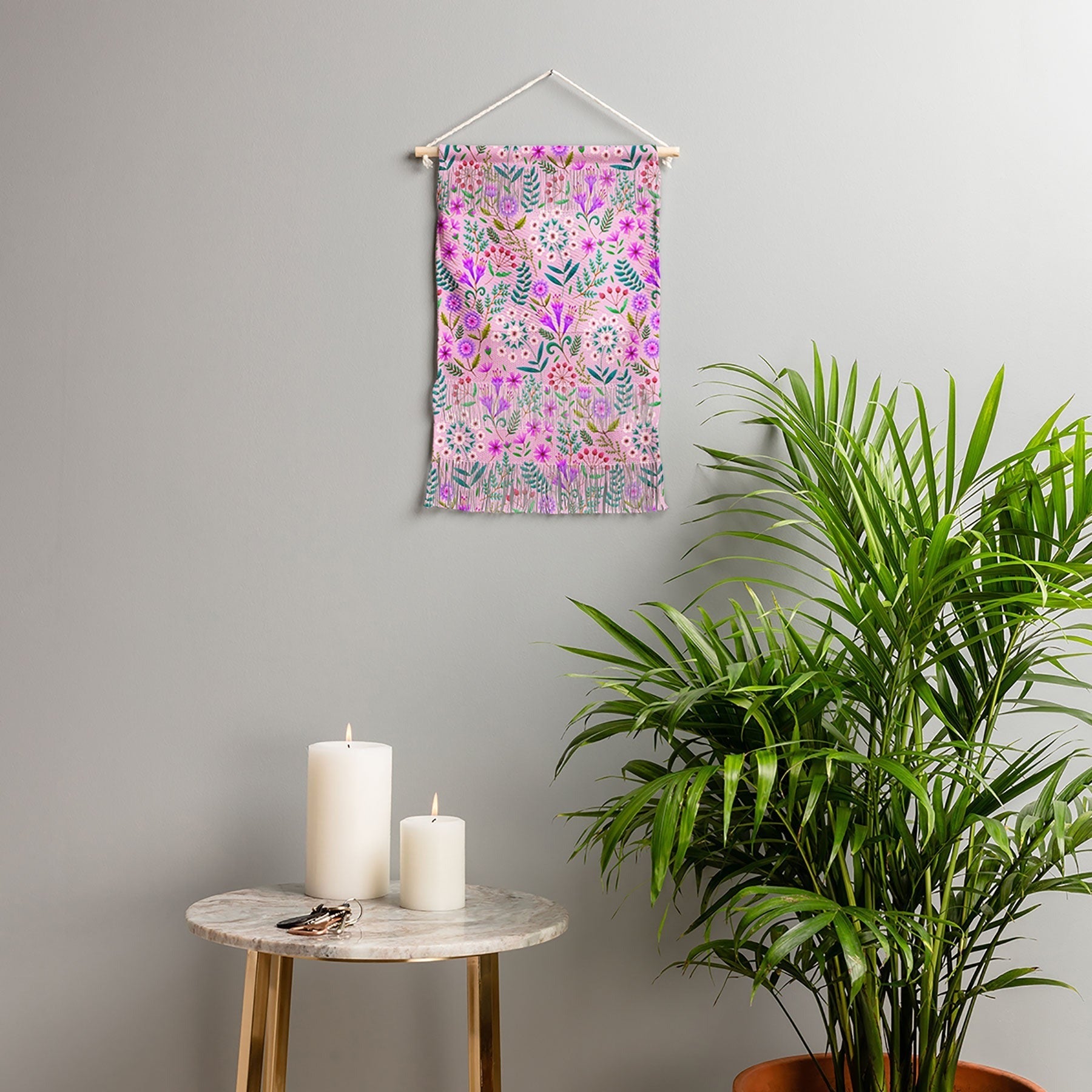 Pimlada Phuapradit Ditsy Purple Floral Half Drop Wall Hanging Portrait