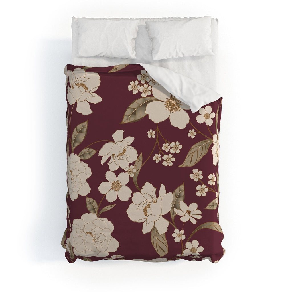 Gabriela Fuente Burgundy Floral Roberta Duvet Cover