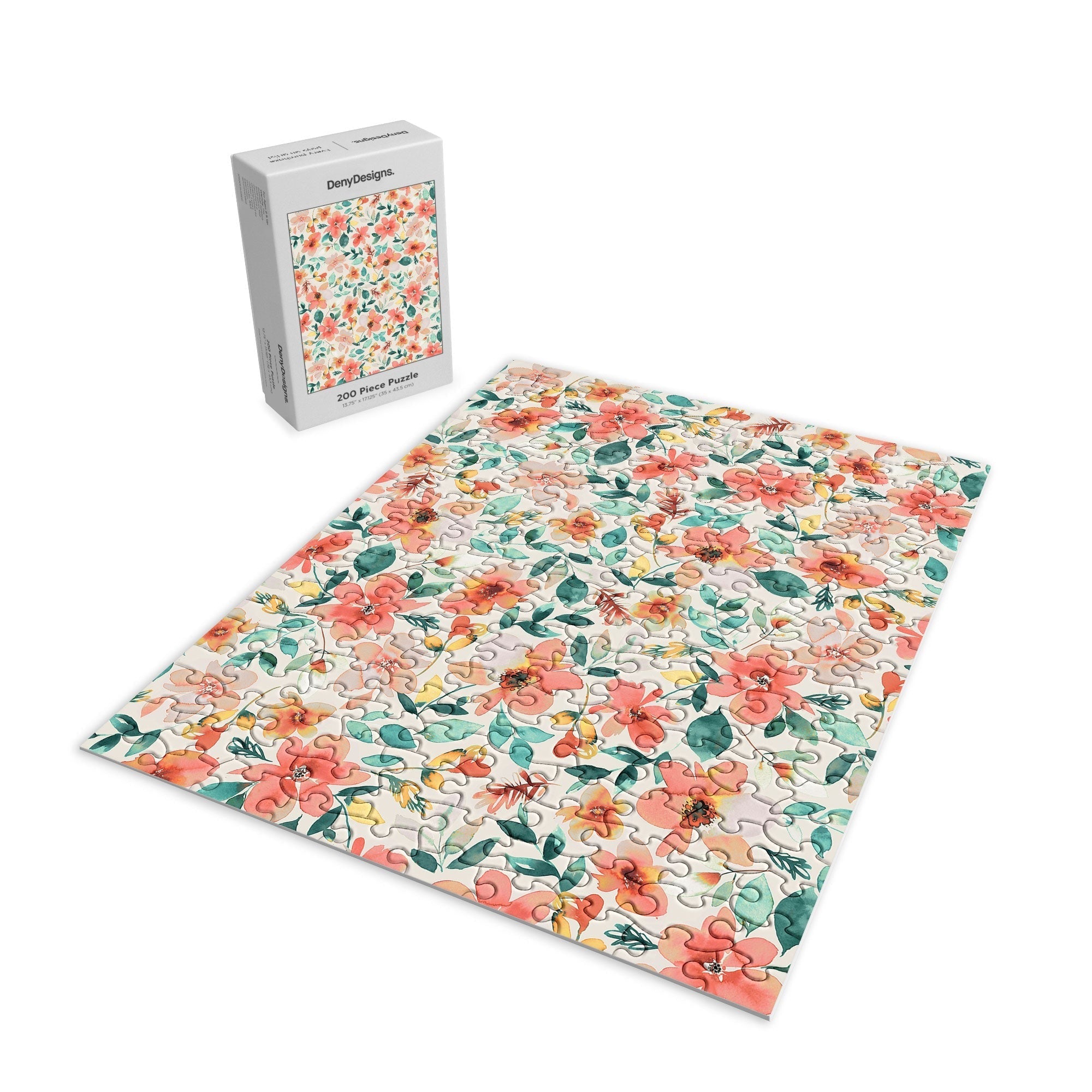 Ninola Design Botanic Retreat Tropical Whimsical Flowers Coral Green Puzzle