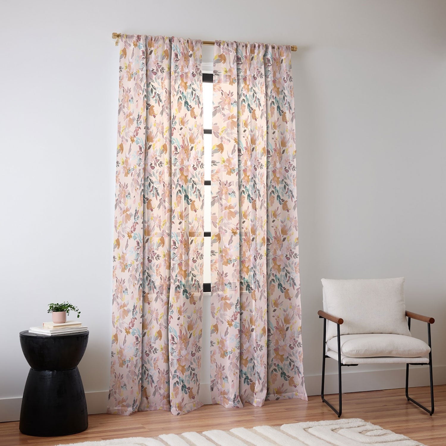 Ninola Design Botanic Retreat Floral Oleander Whimsical Soft Pink Sheer Window Curtain