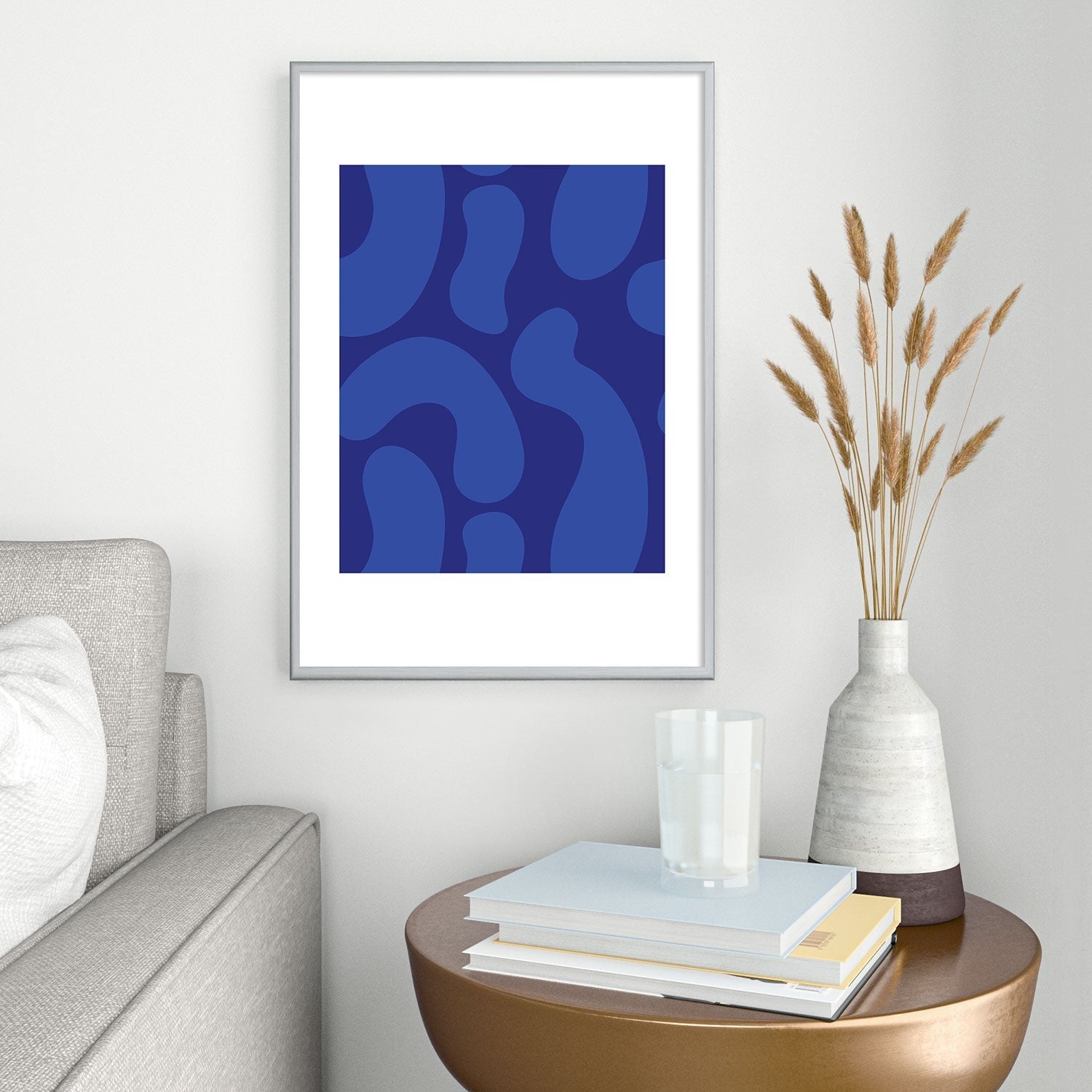 Camilla Foss Blue Pebble Metal Framed Art Print
