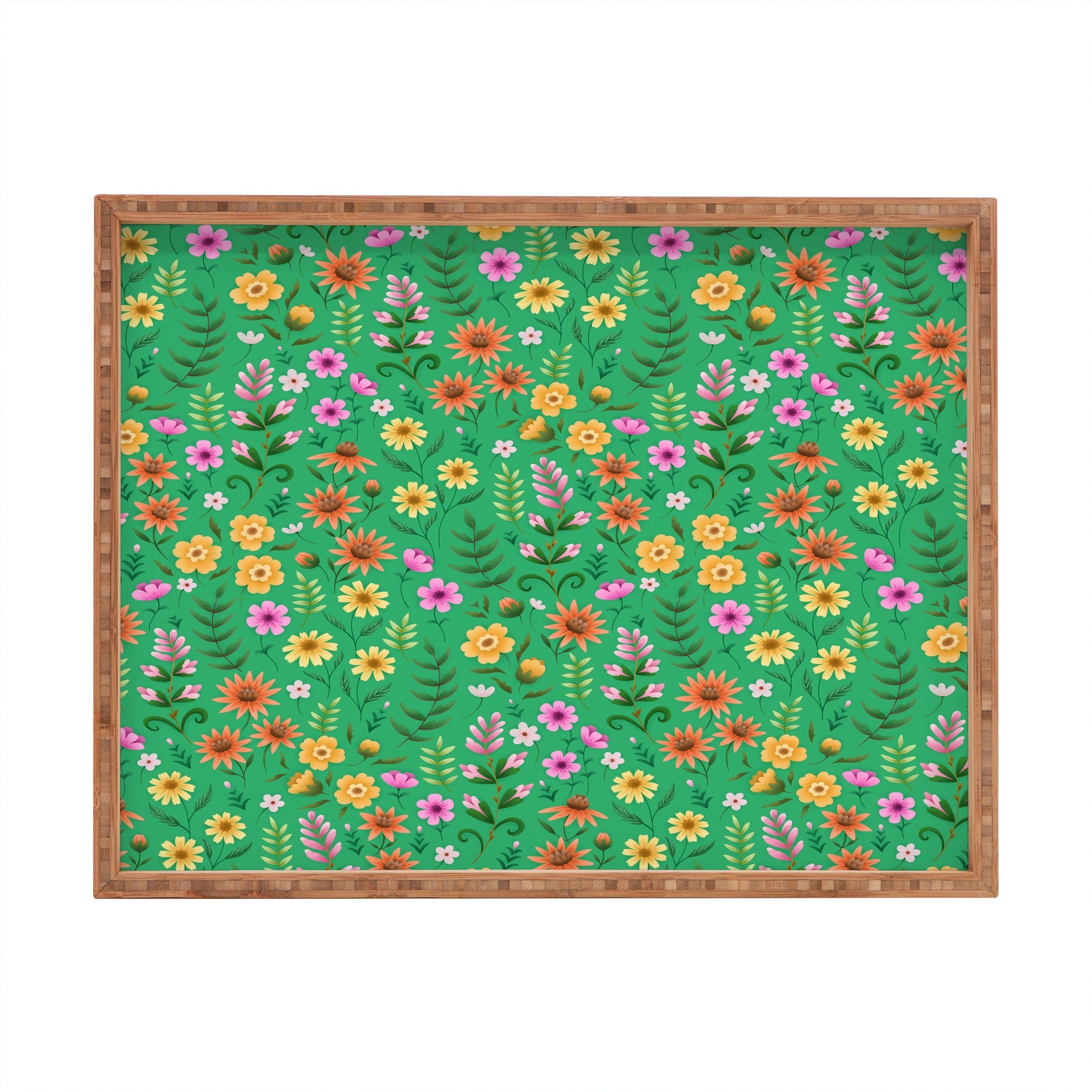 Pimlada Phuapradit Ditsy Spring Floral Green Rectangular Tray