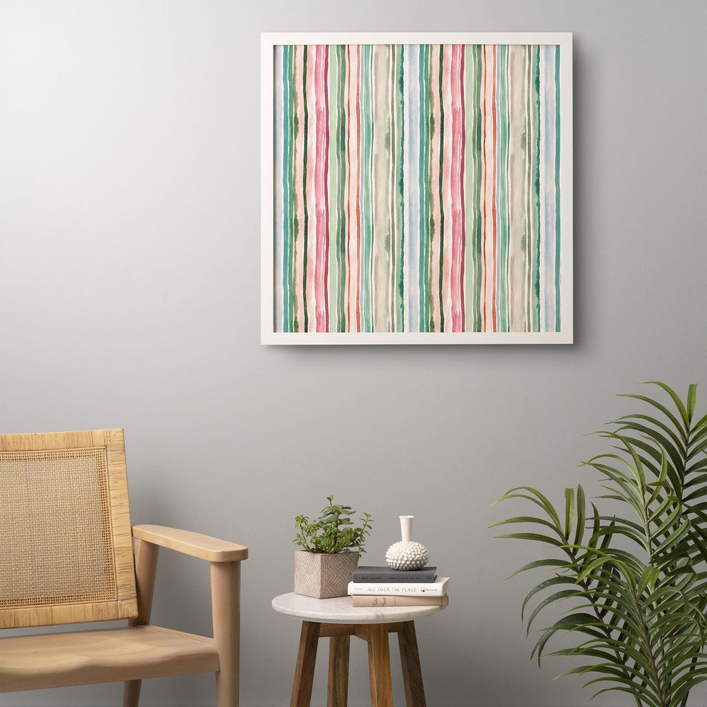 Ninola Design Botanic Retreat Watercolor Stripes Green Orange Red Framed Wall Art