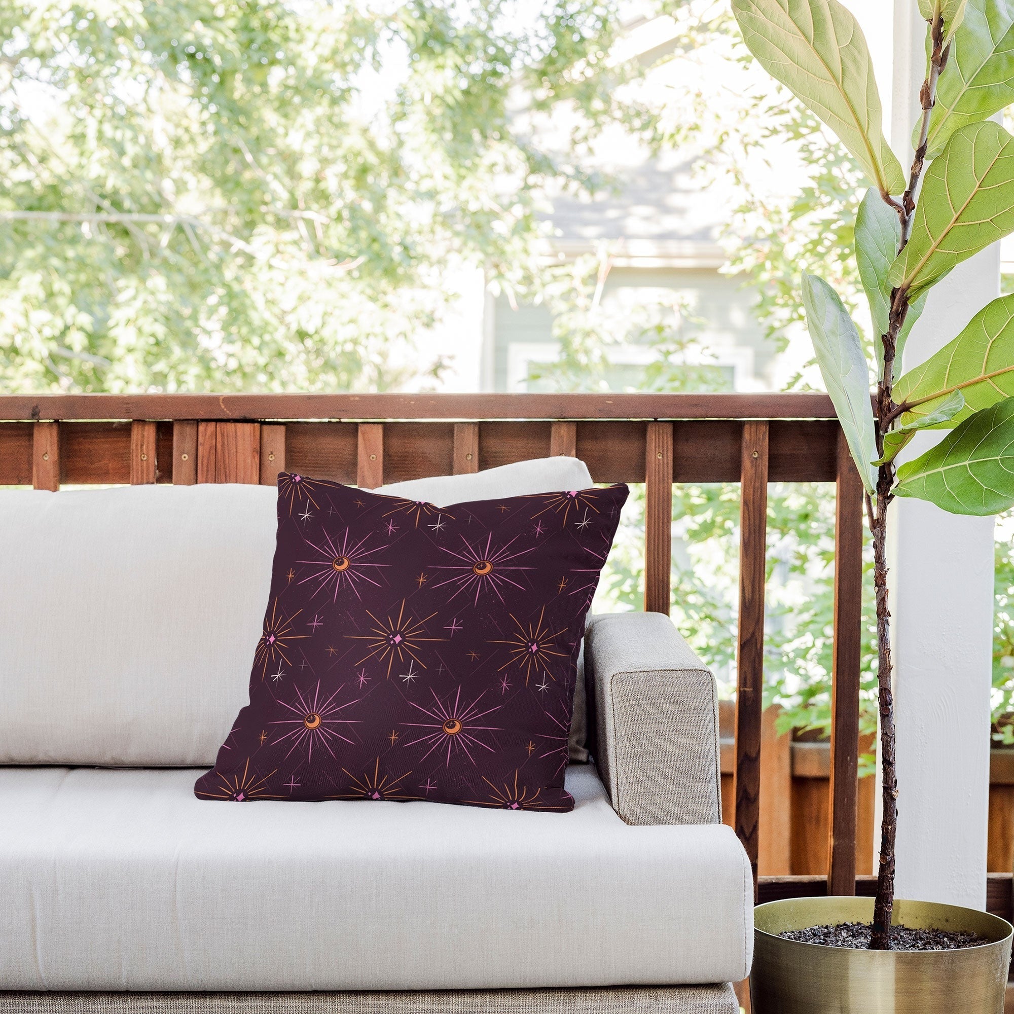 Little Om Pattern Little Moon plum Outdoor Throw Pillow