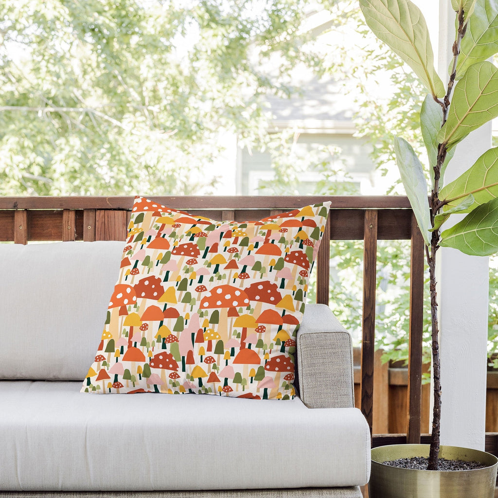 Valeria Frustaci autumnal mushrooms Outdoor Throw Pillow