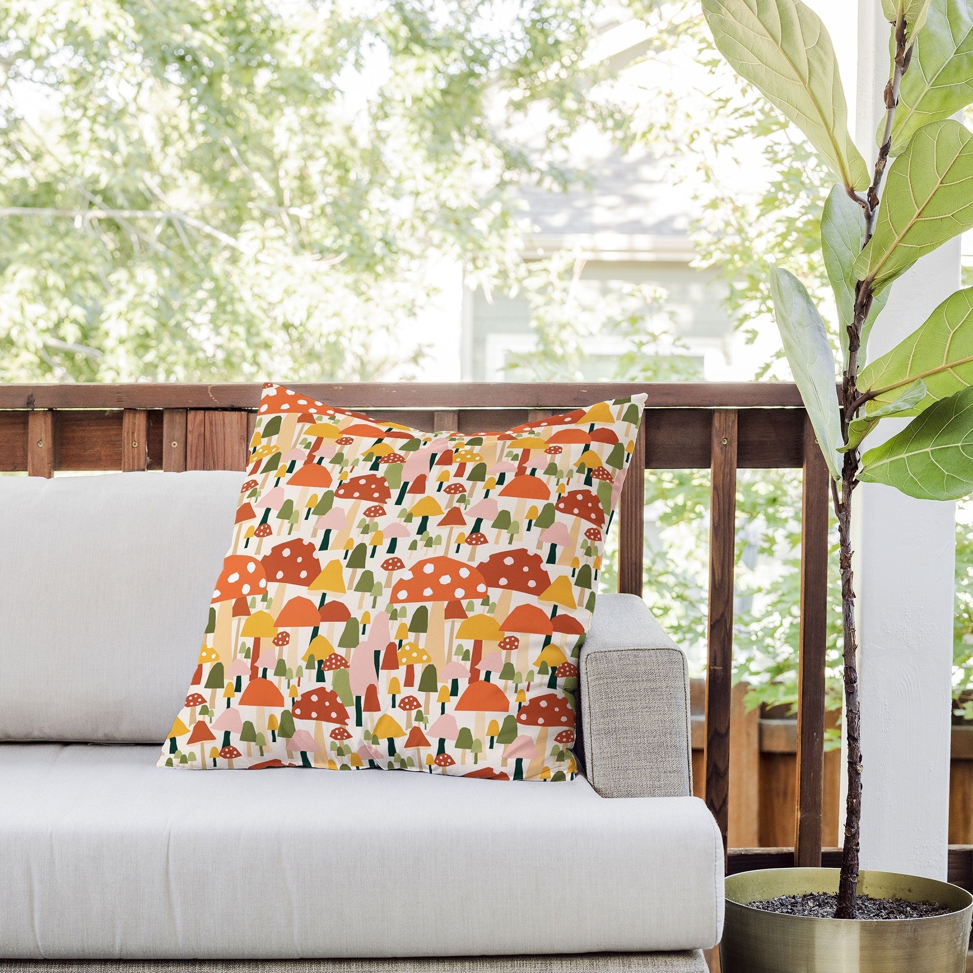 Valeria Frustaci autumnal mushrooms Outdoor Throw Pillow
