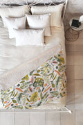 Ninola Design Botanic Retreat Tropical Jungle Leaves Botanical Green Orange Fleece Throw Blanket