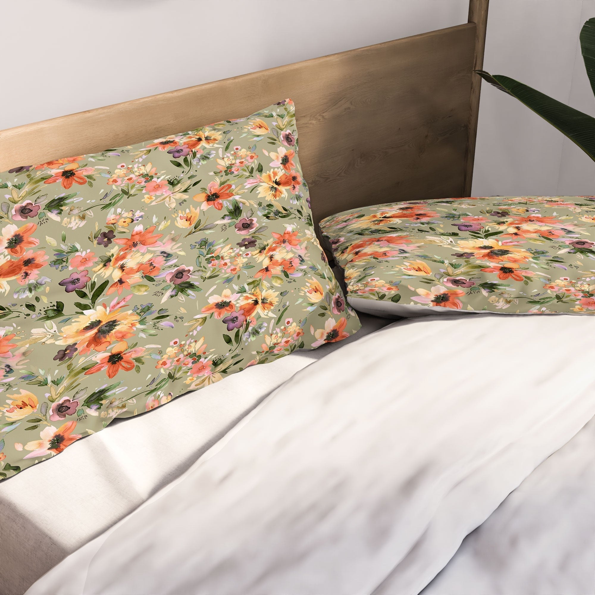 Ninola Design Botanic Retreat Painterly Tropical Flowers Sage Green Pillow Shams