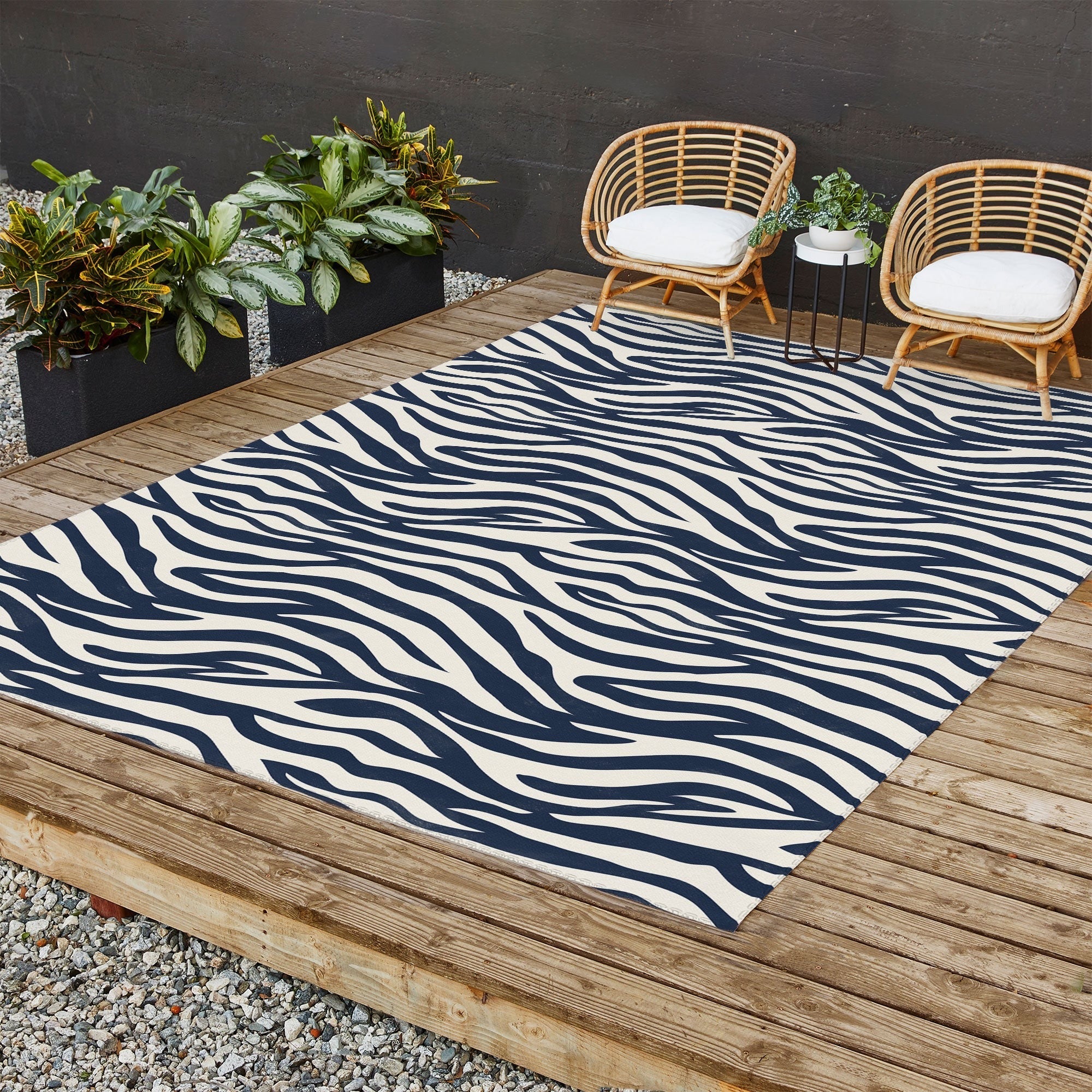 Avenie BR Navy Tiger Stripes Outdoor Rug