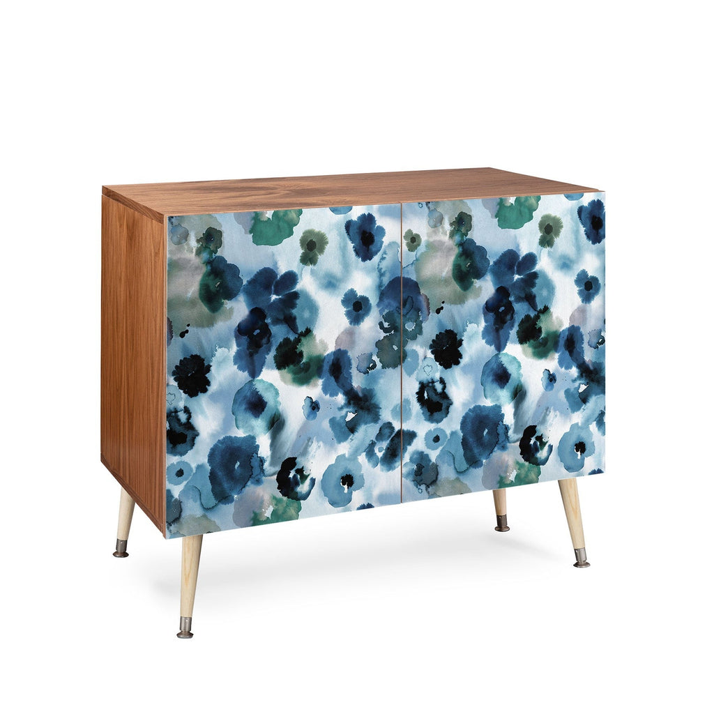 Ninola Design Botanic Retreat Ombre Abstract Watercolor Flowers Blue Navy Credenza