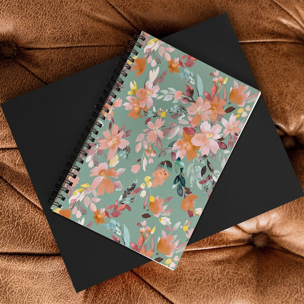 Ninola Design Botanic Retreat Floral Oleander Whimsical Teal Green Spiral Notebook